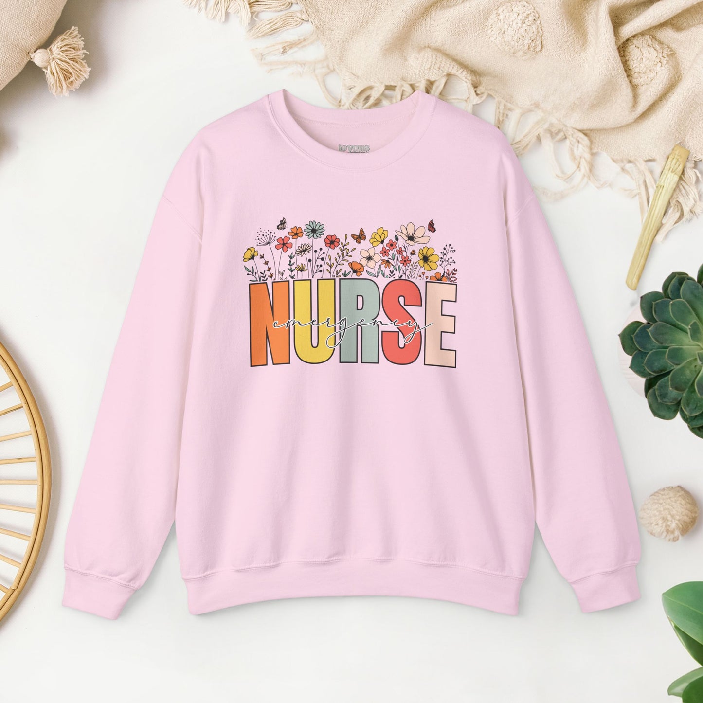 ER Nurse Sweatshirt with Spring Flowers for Emergency Room Nurse