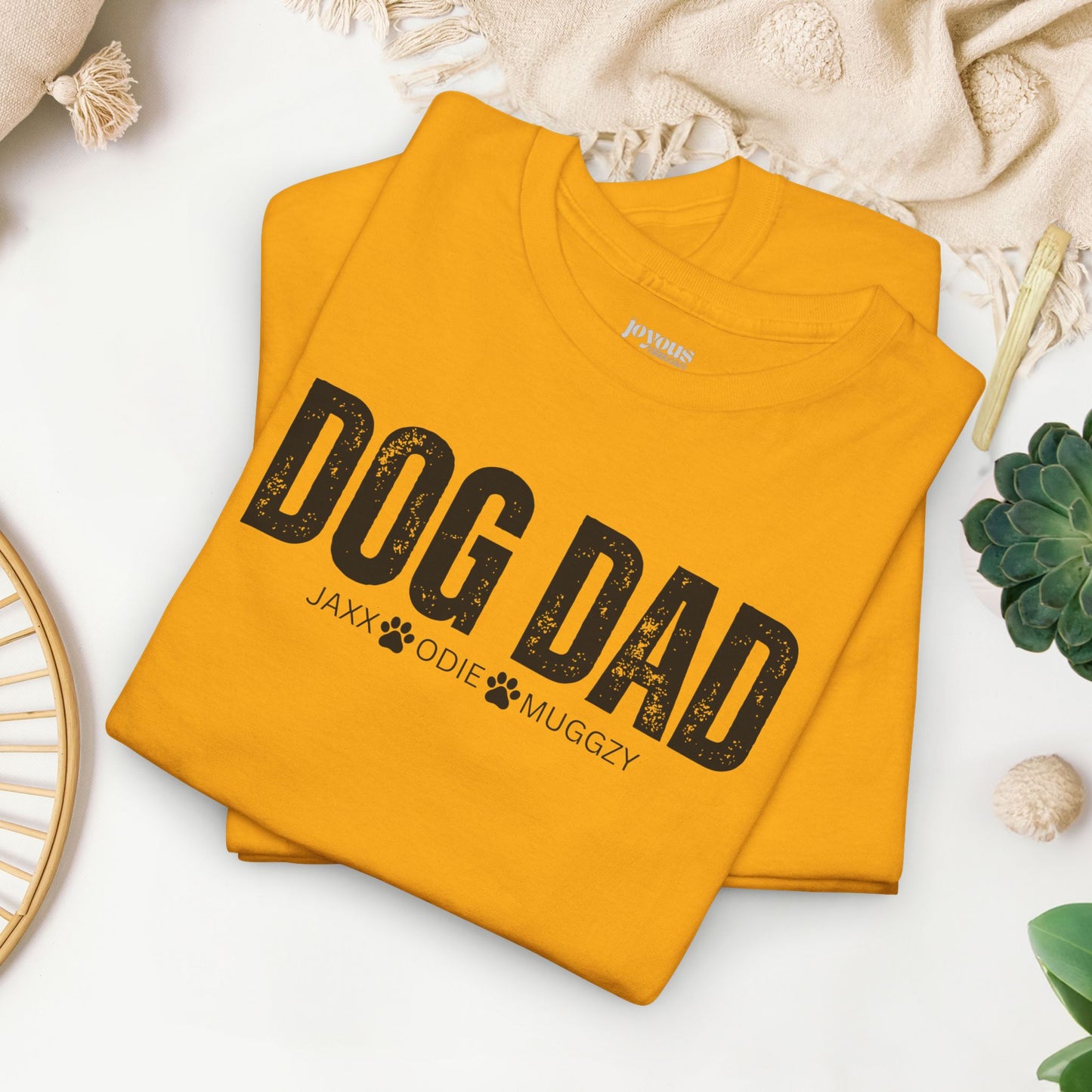 Custom Dog Dad Heavy Cotton Tee with Dogs Name - Personalized Dog Lover Gift