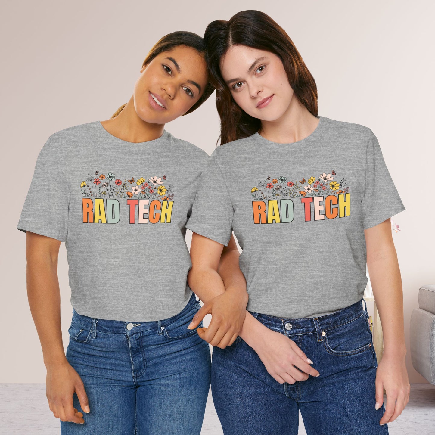 Rad Tech Soft Cotton Tee with Spring Flowers for Radiology Technician