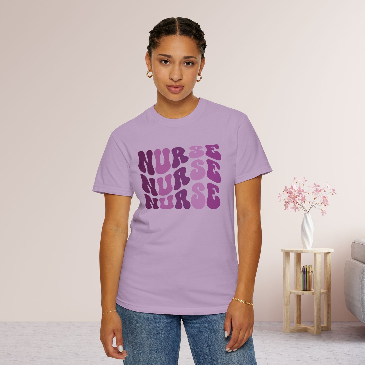 Groovy Purple Comfort Colors Nurse Shirt