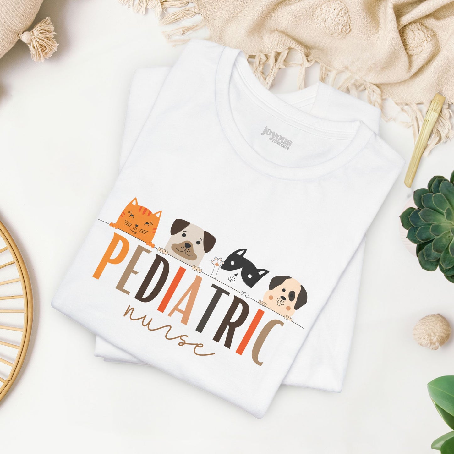 Cute Pediatric Nurse Soft Cotton Tee with Dogs and Cats for PEDS Nurse