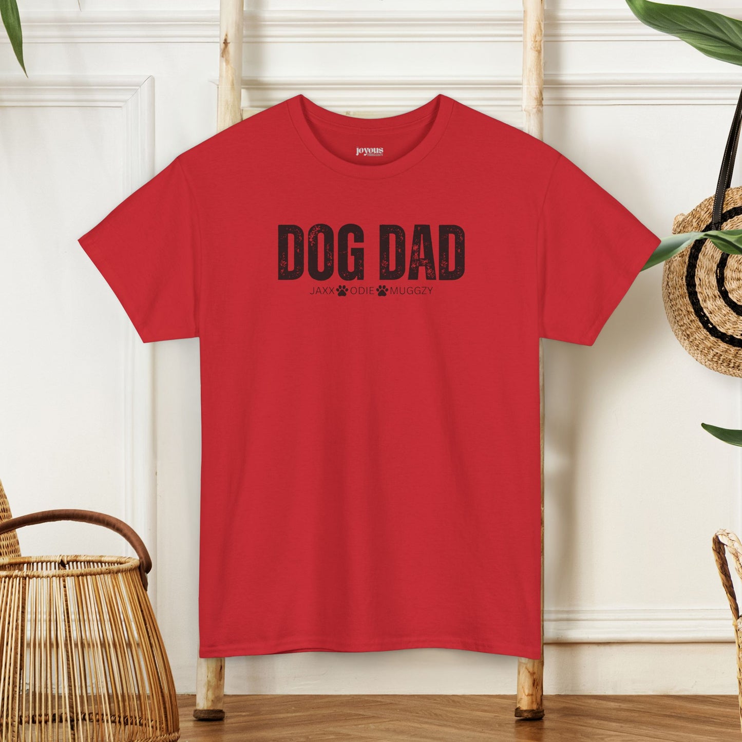 Custom Dog Dad Heavy Cotton Tee with Dogs Name - Personalized Dog Lover Gift