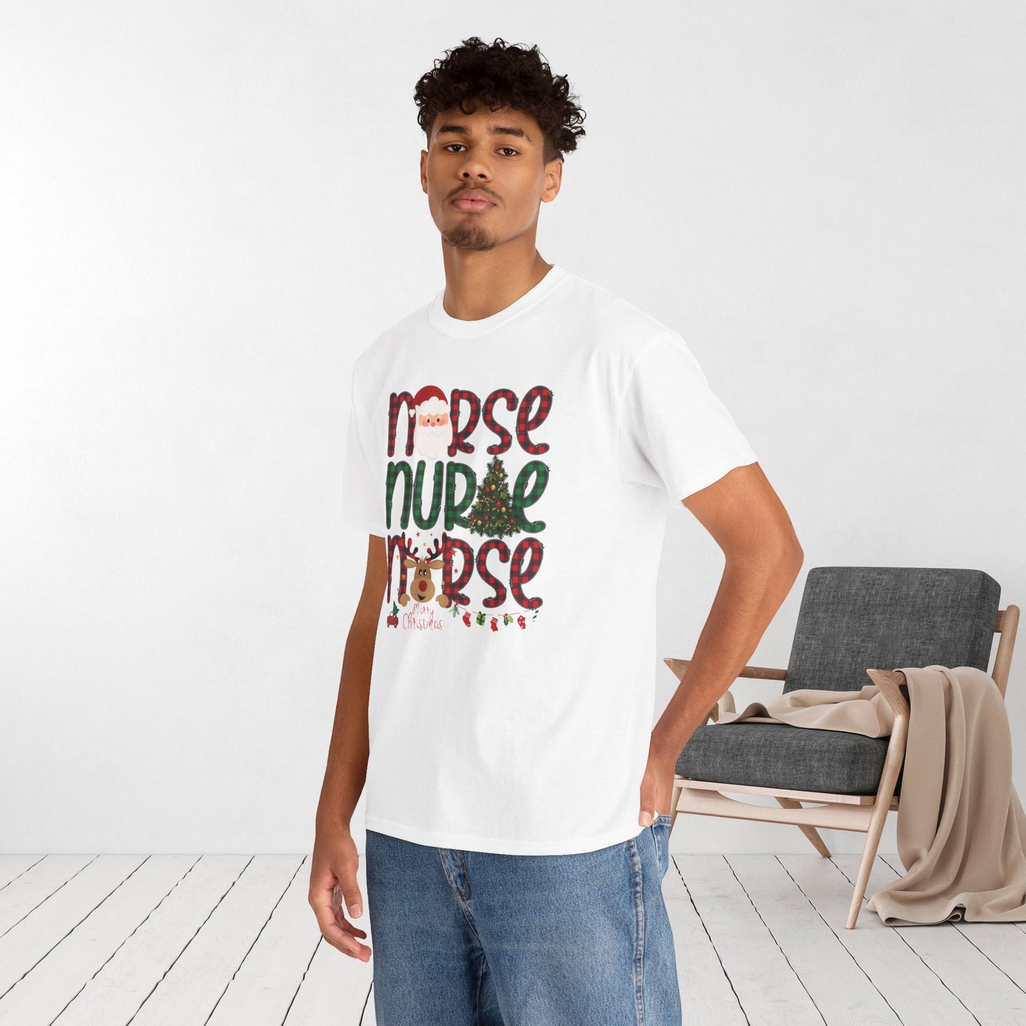 Plaid Christmas Nurse Heavy Cotton Tee