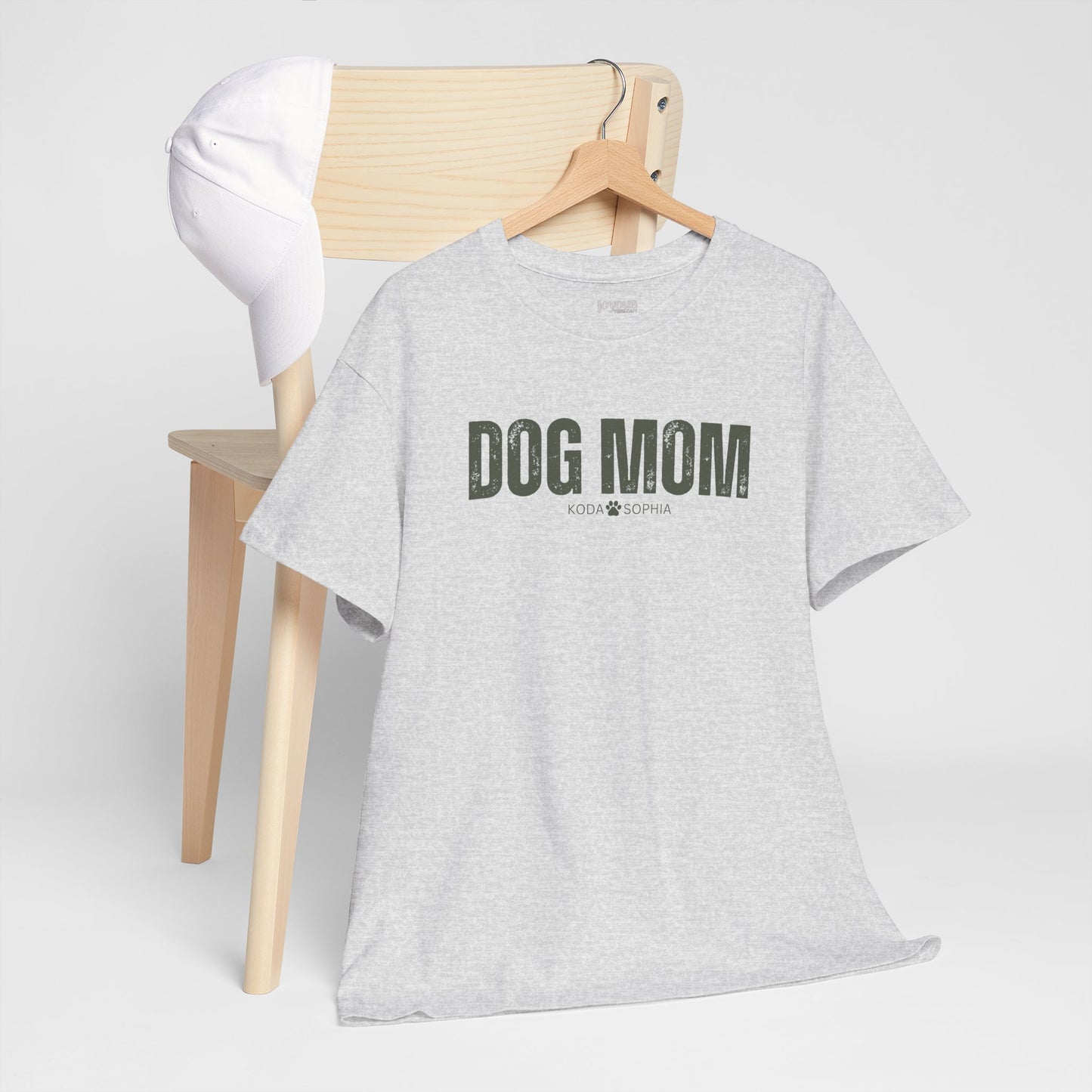 Custom Dog Mom Heavy Cotton Tee with Dogs Name - Personalized Dog Lover Gift