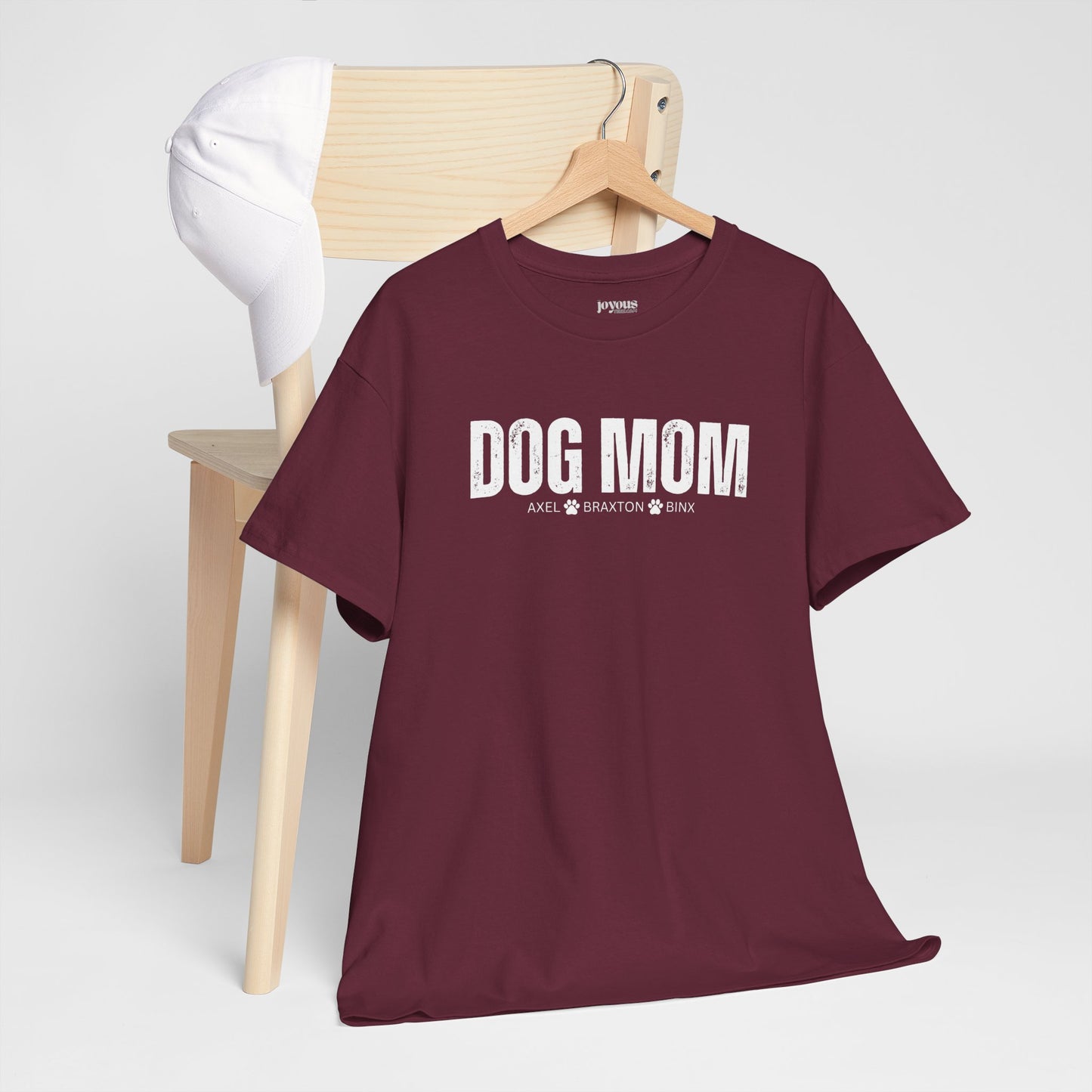 Custom Dog Mom Heavy Cotton Tee with Dogs Name - Personalized Dog Lover Gift