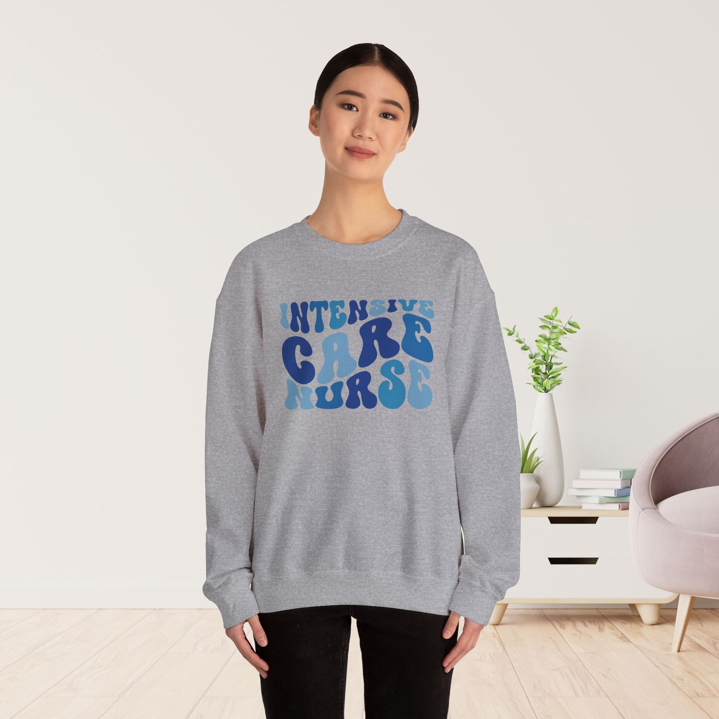 Groovy Blue ICU Nurse Crewneck Sweatshirt