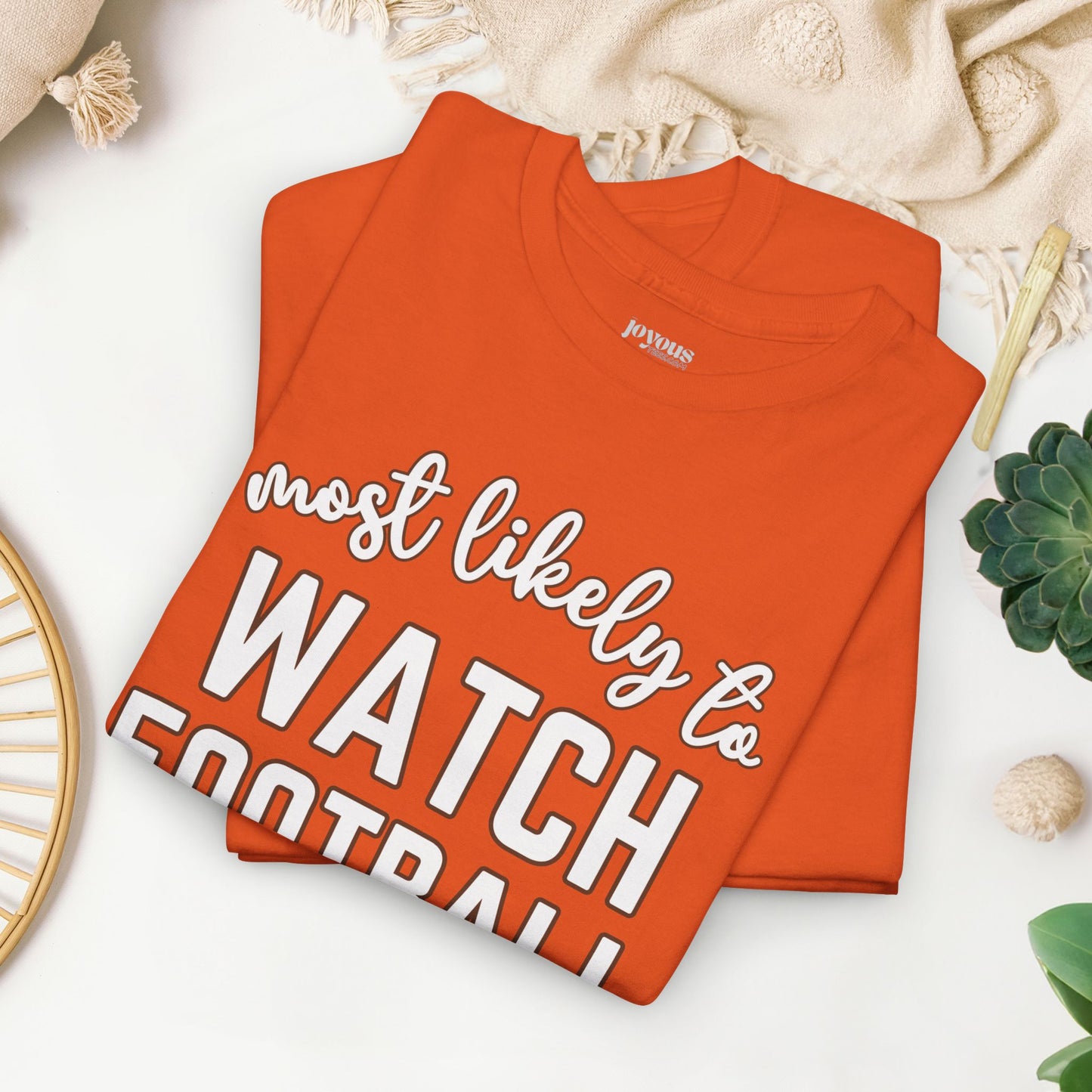 Funny Thanksgiving Shirt - Most Likely To Watch Football Heavy Cotton Tee