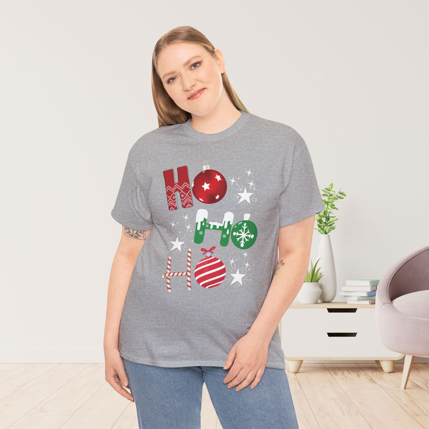 Ho Ho Ho Christmas Shirt - Matching Family Christmas Heavy Cotton Tee