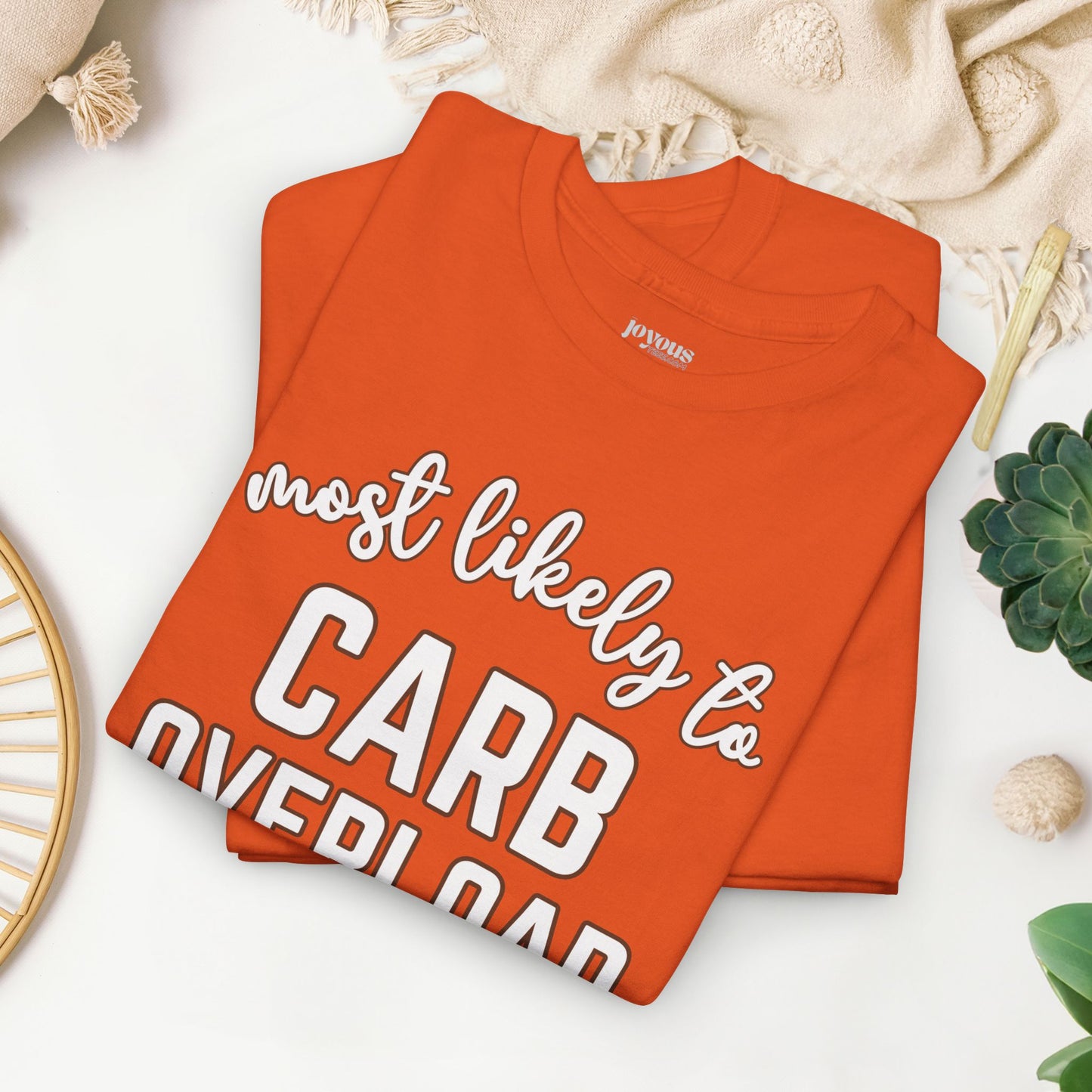 Funny Thanksgiving Shirt - Most Likely to Carb Overload Heavy Cotton Tee