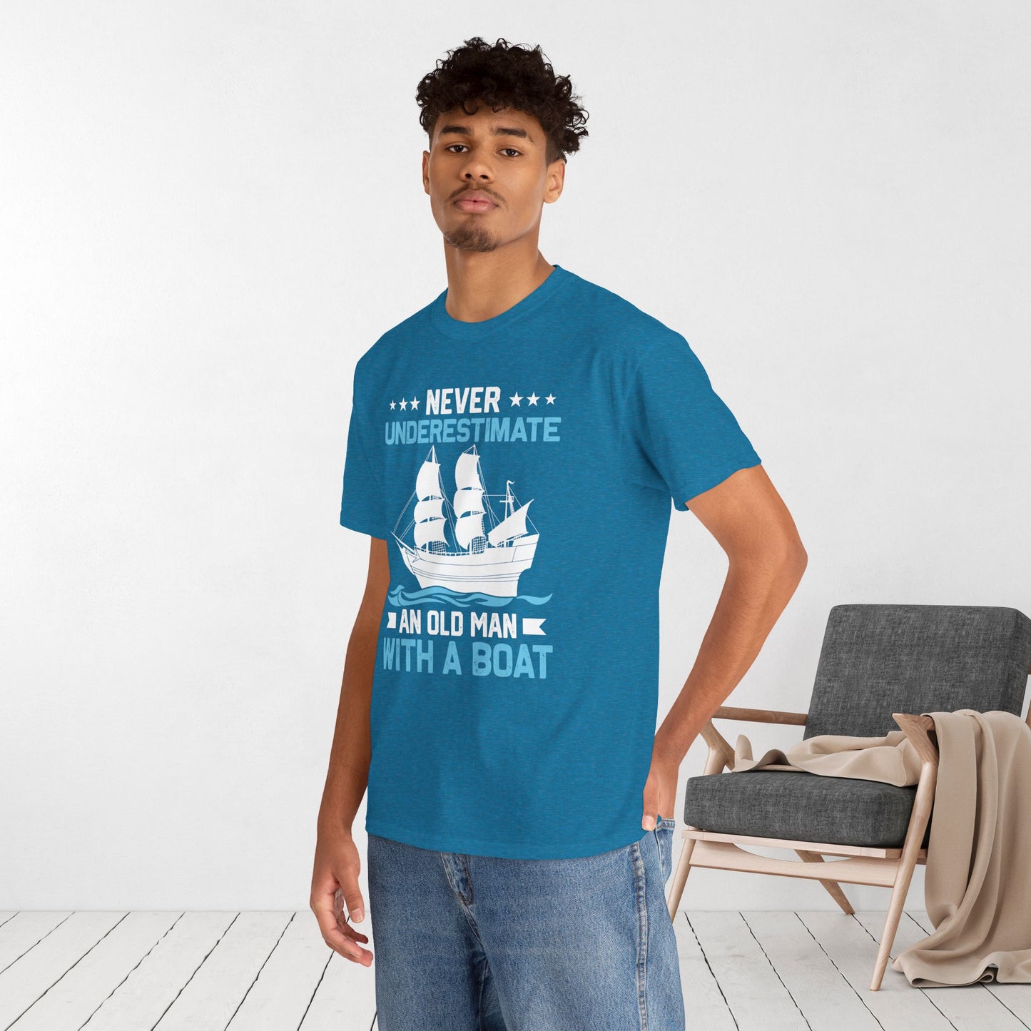 Old Man with a Boat T-Shirt - Funny Sailing Heavy Cotton Tee