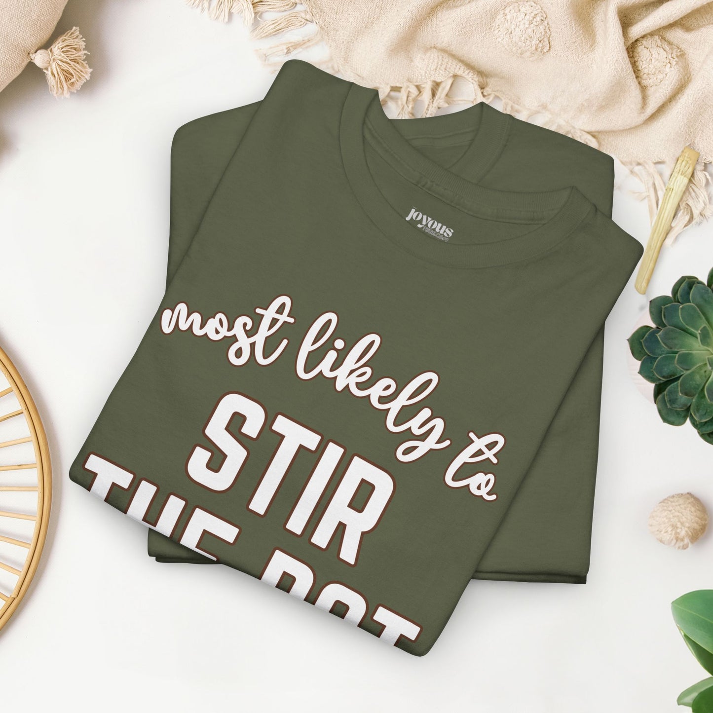 Funny Thanksgiving Shirt - Most likely to Stir the Pot Heavy Cotton Tee