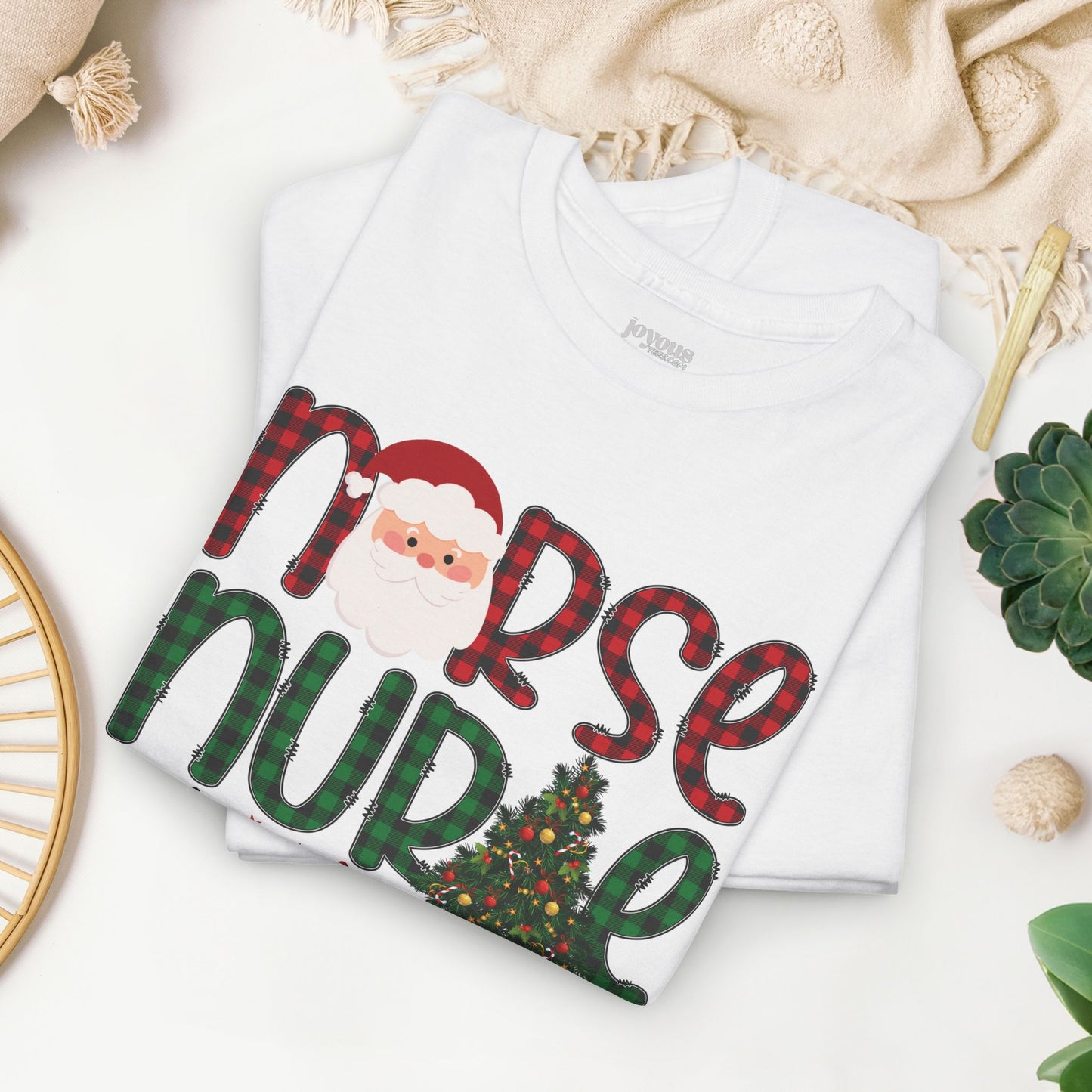 Plaid Christmas Nurse Heavy Cotton Tee