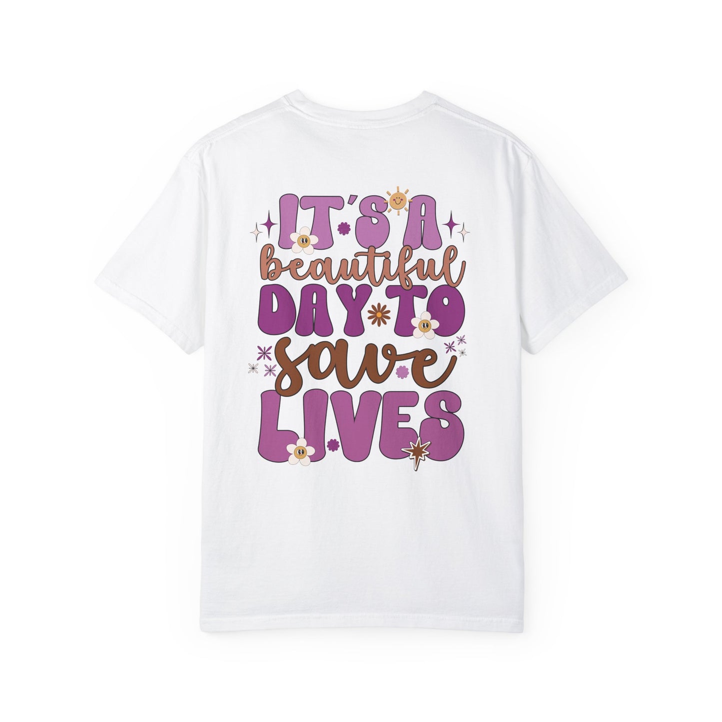 Comfort Colors Purple Groovy Nurse Shirt - It's a Beautiful Day to Save Lives Tee