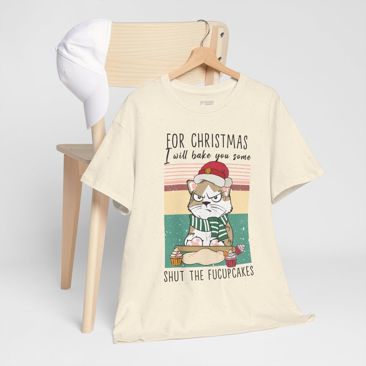 For Christmas I Will Bake You Some Shut The Fucupcakes Funny Cat Christmas Heavy Cotton Tee - Cat Lovers Christmas Gift