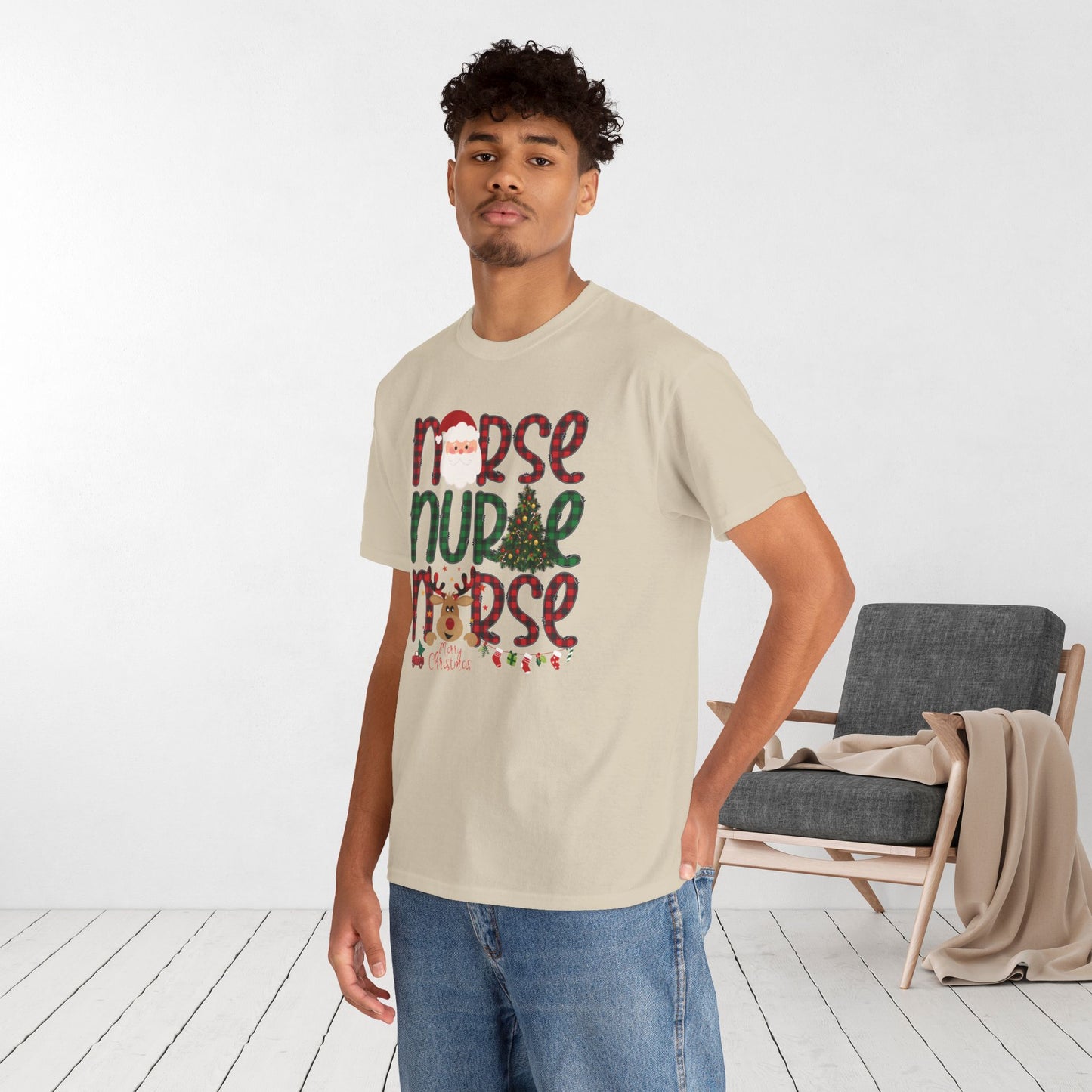 Plaid Christmas Nurse Heavy Cotton Tee