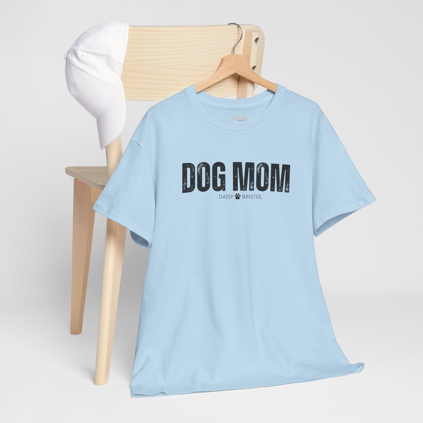 Custom Dog Mom Heavy Cotton Tee with Dogs Name - Personalized Dog Lover Gift