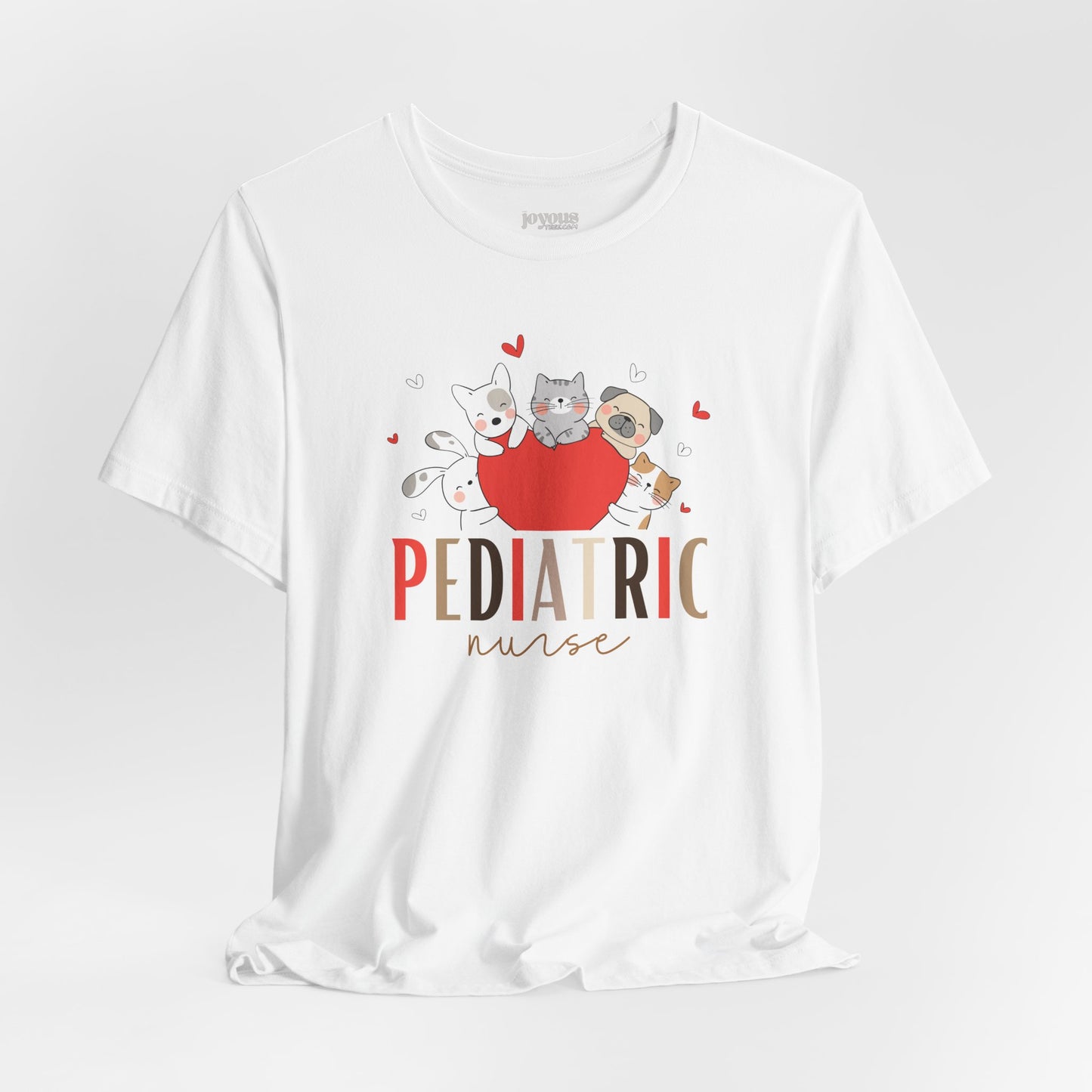 Pediatric Nurse Soft Cotton Tee with Cute Dogs and Cats for PEDS Nurse