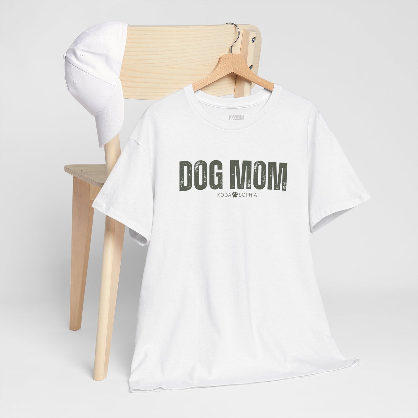 Custom Dog Mom Heavy Cotton Tee with Dogs Name - Personalized Dog Lover Gift