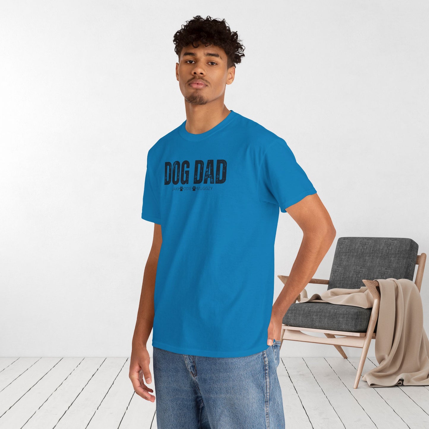 Custom Dog Dad Heavy Cotton Tee with Dogs Name - Personalized Dog Lover Gift