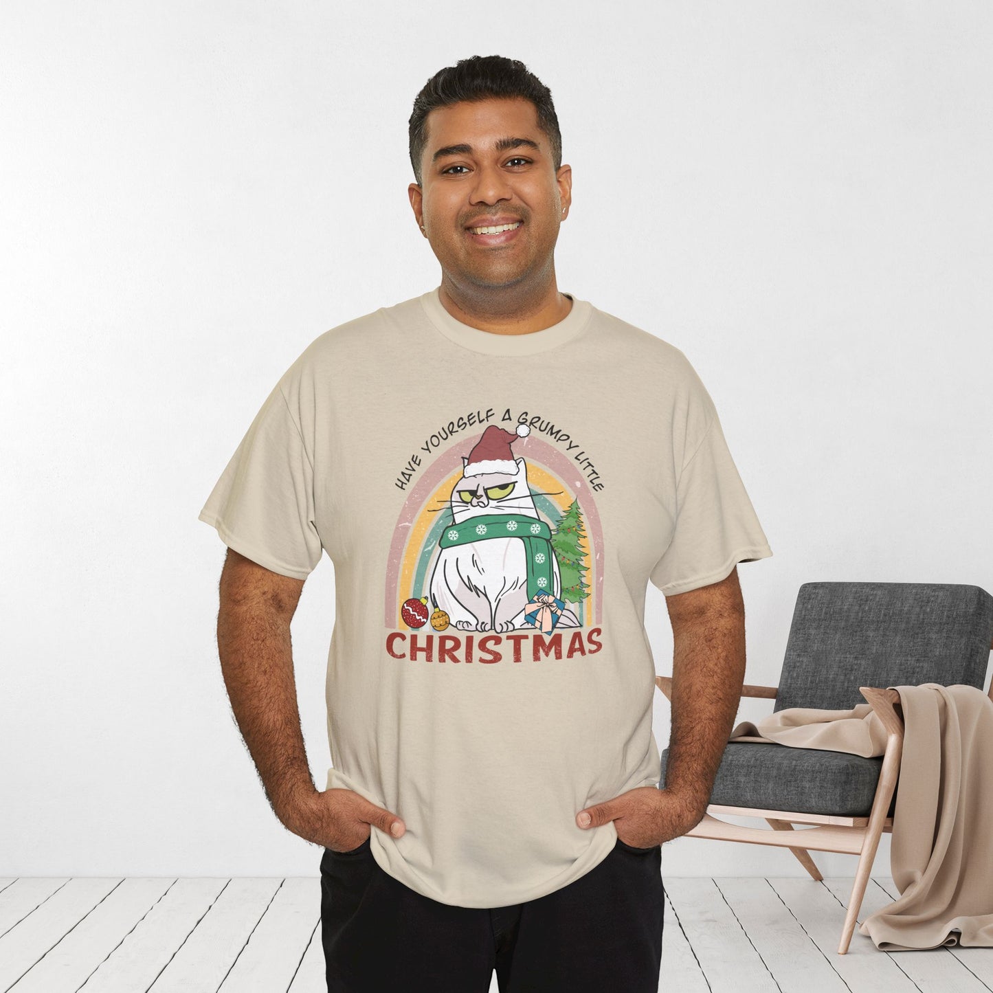 Have Yourself A Grumpy Little Christmas Funny Cat Christmas Heavy Cotton Tee - Cat Lovers Christmas Gift