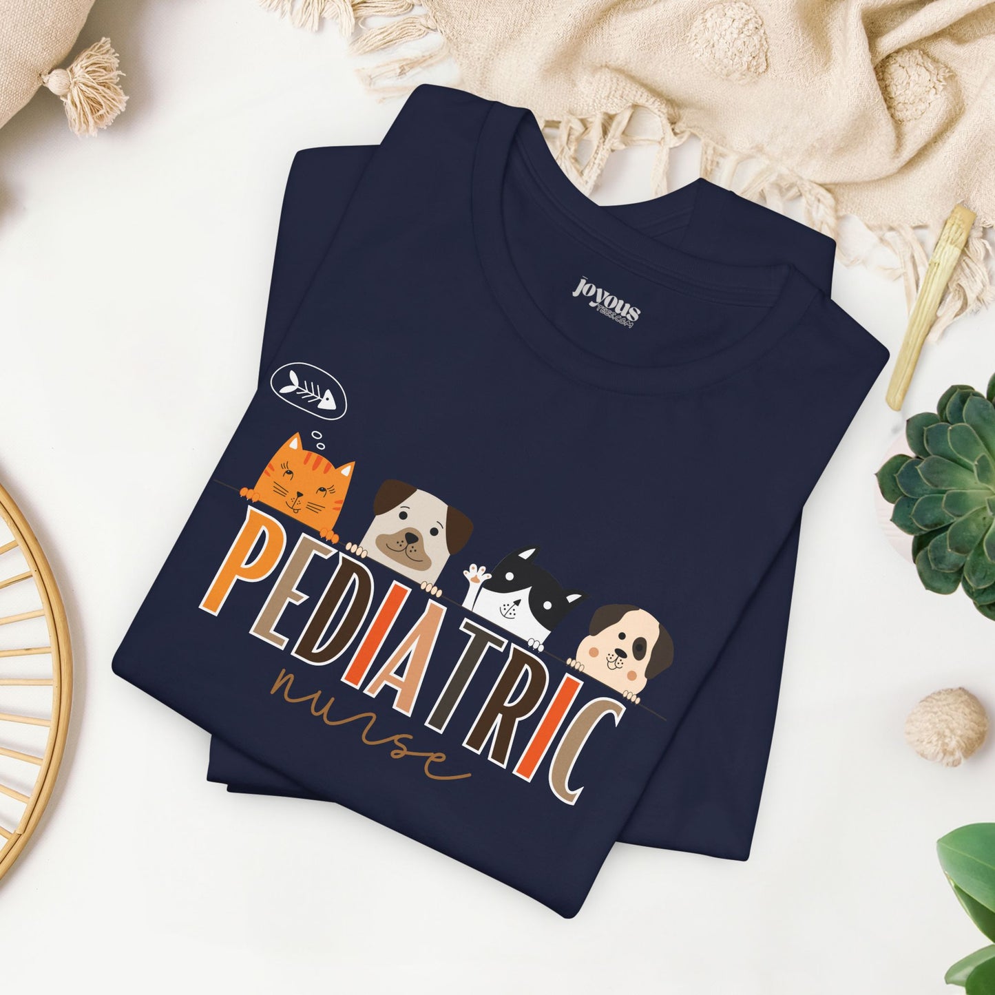 Cute Pediatric Nurse Soft Cotton Tee with Dogs and Cats for PEDS Nurse