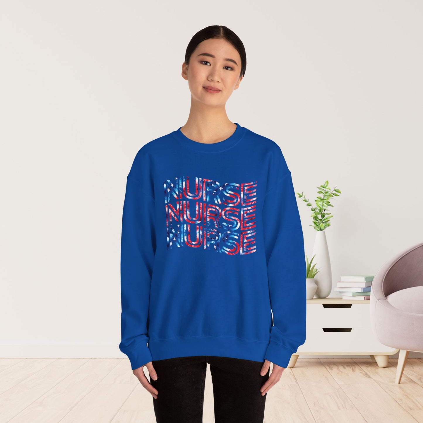 Wavy Patriotic Nurse Sweatshirt - 4th of July Nurse Sweatshirt