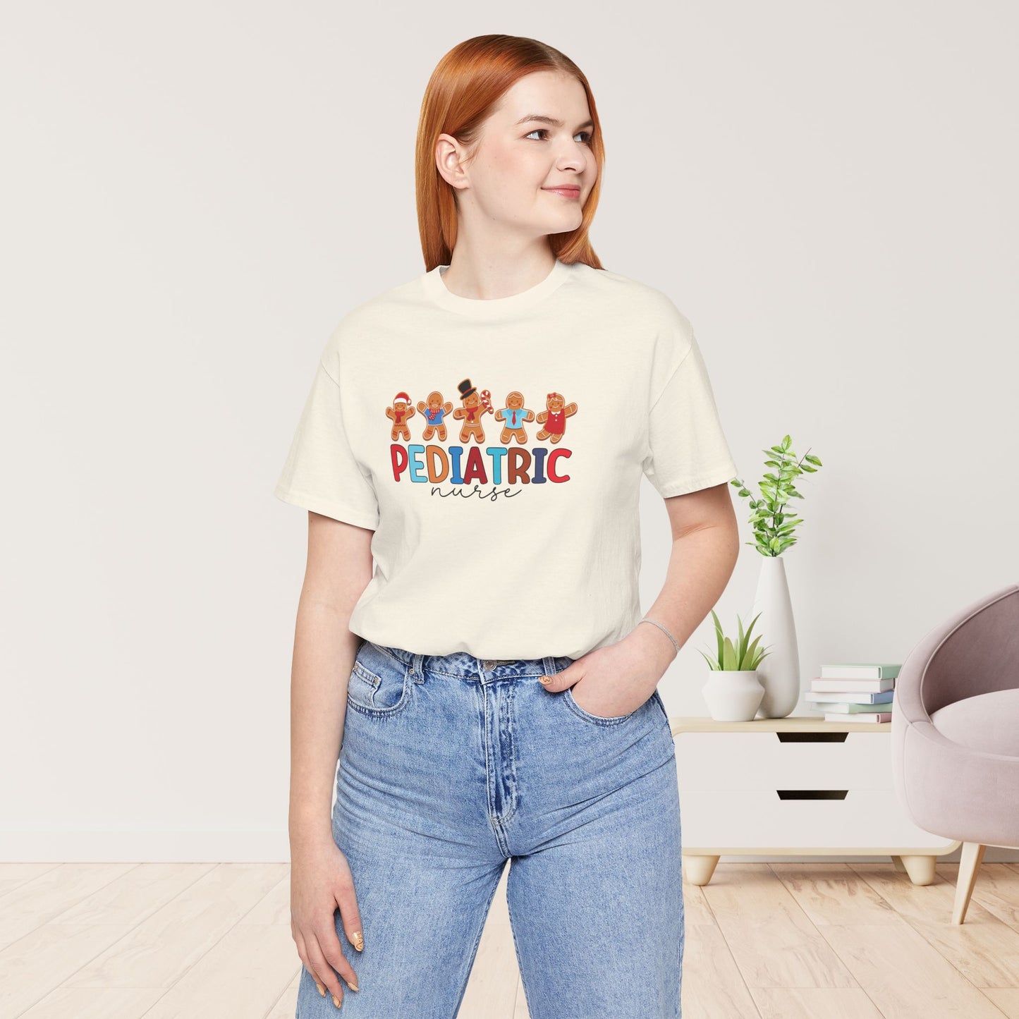 Christmas Pediatric Nurse Soft Cotton Tee with Gingerbread Men