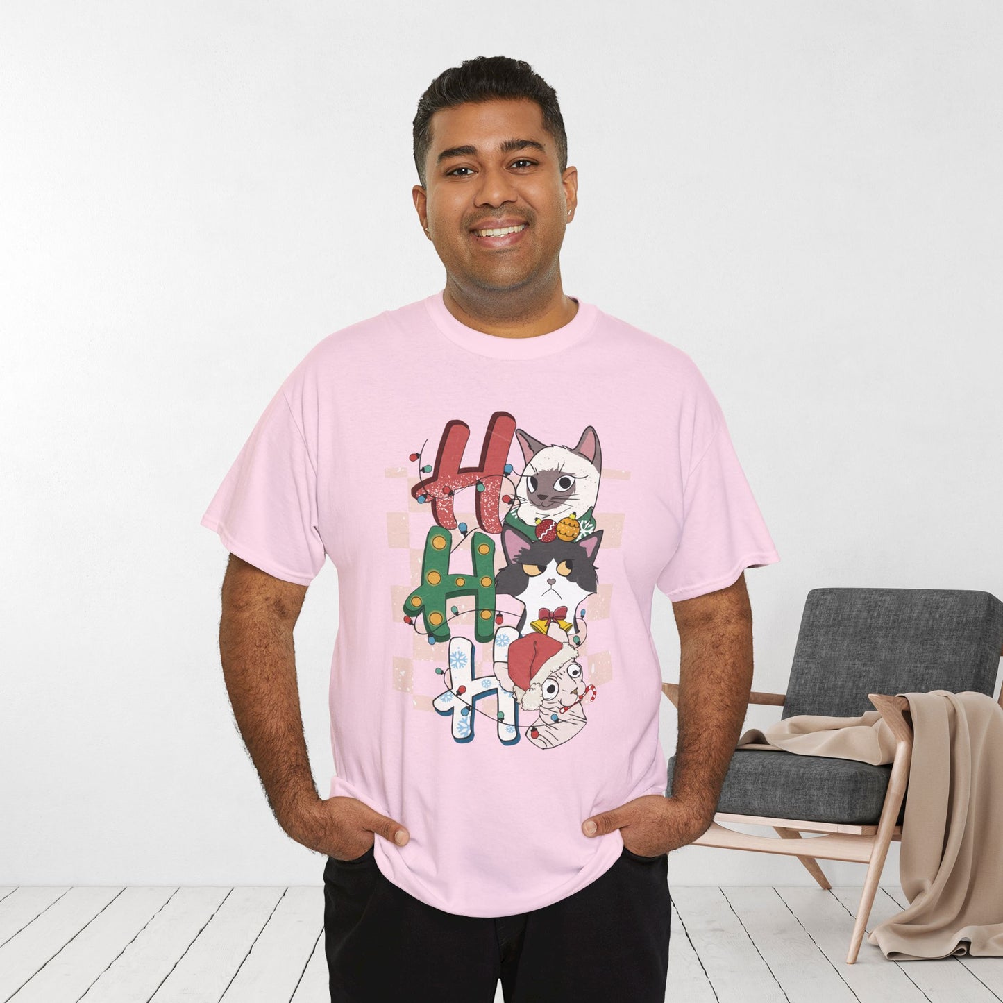 Ho Ho Ho Funny Cat Christmas Heavy Cotton Tee - Cat Lovers Christmas Gift