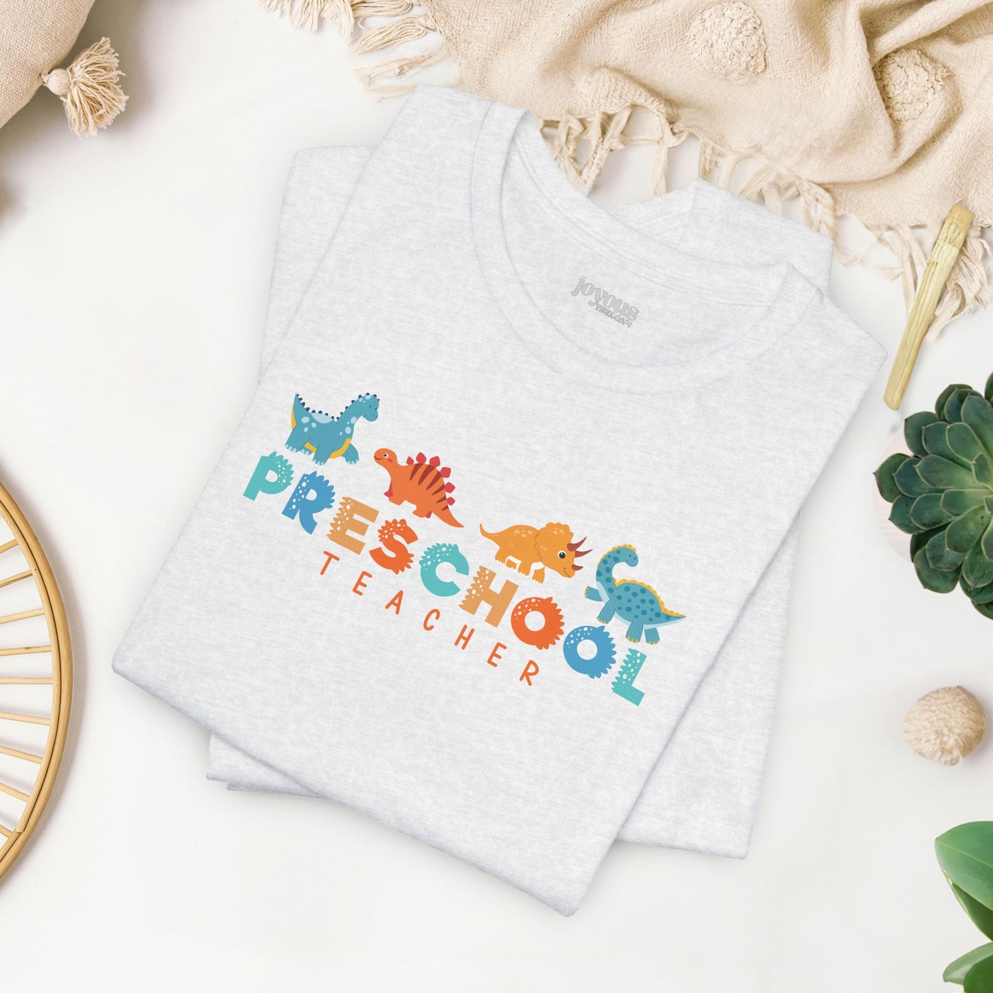 Preschool Teacher Soft Cotton Tee with Cute Dinosaurs