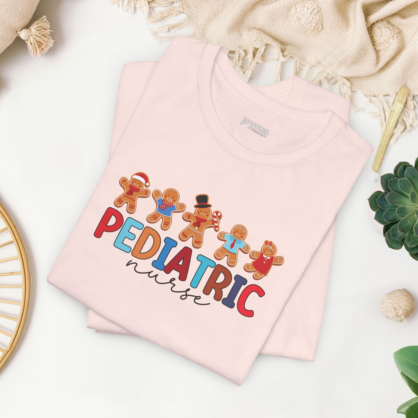 Christmas Pediatric Nurse Soft Cotton Tee with Gingerbread Men