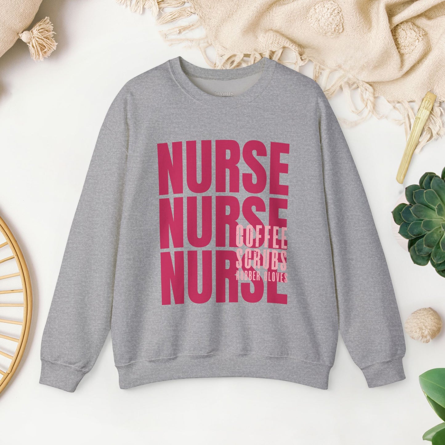 Pink Nurse Sweatshirt - Coffee Scrubs Rubber Gloves Shirt