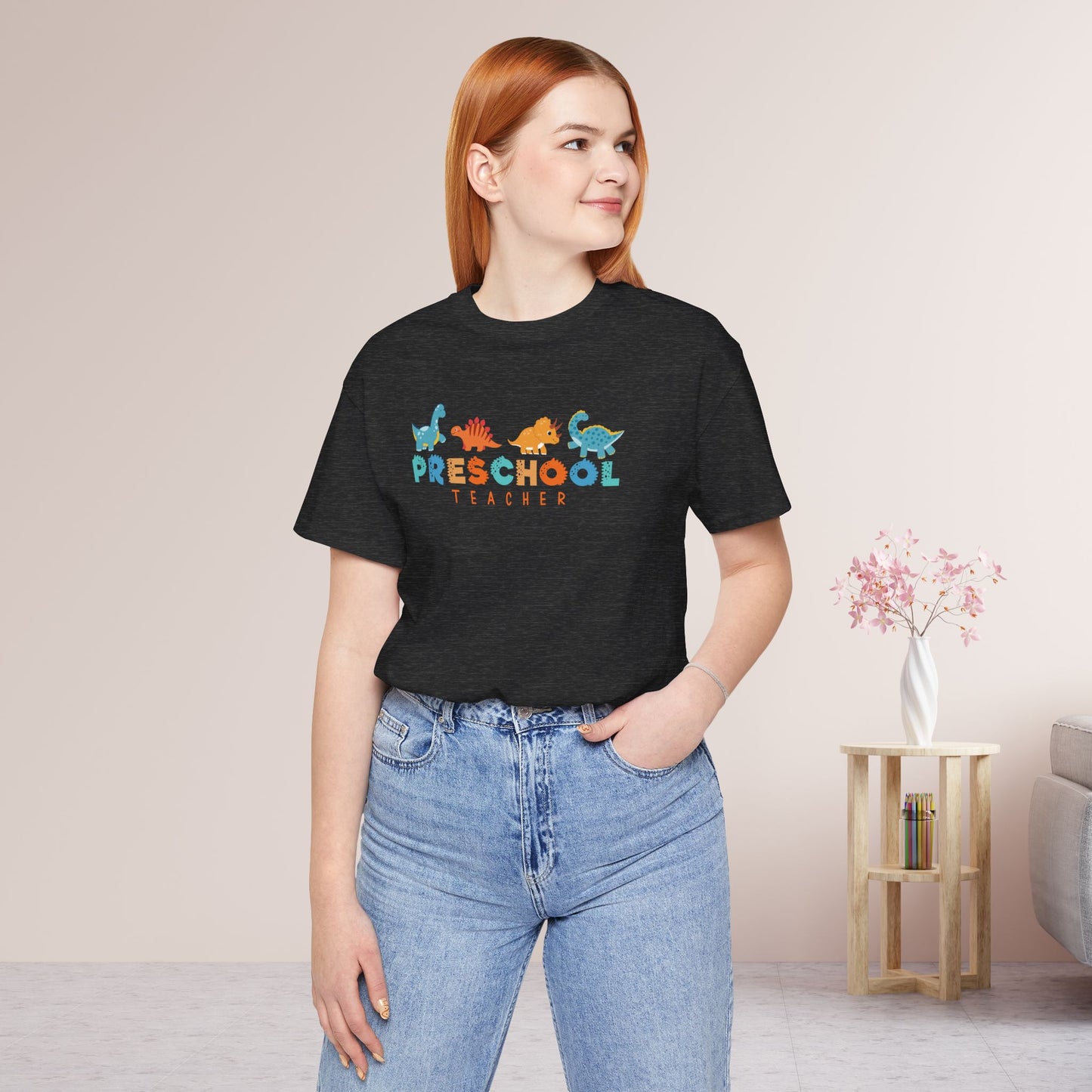 Preschool Teacher Soft Cotton Tee with Cute Dinosaurs