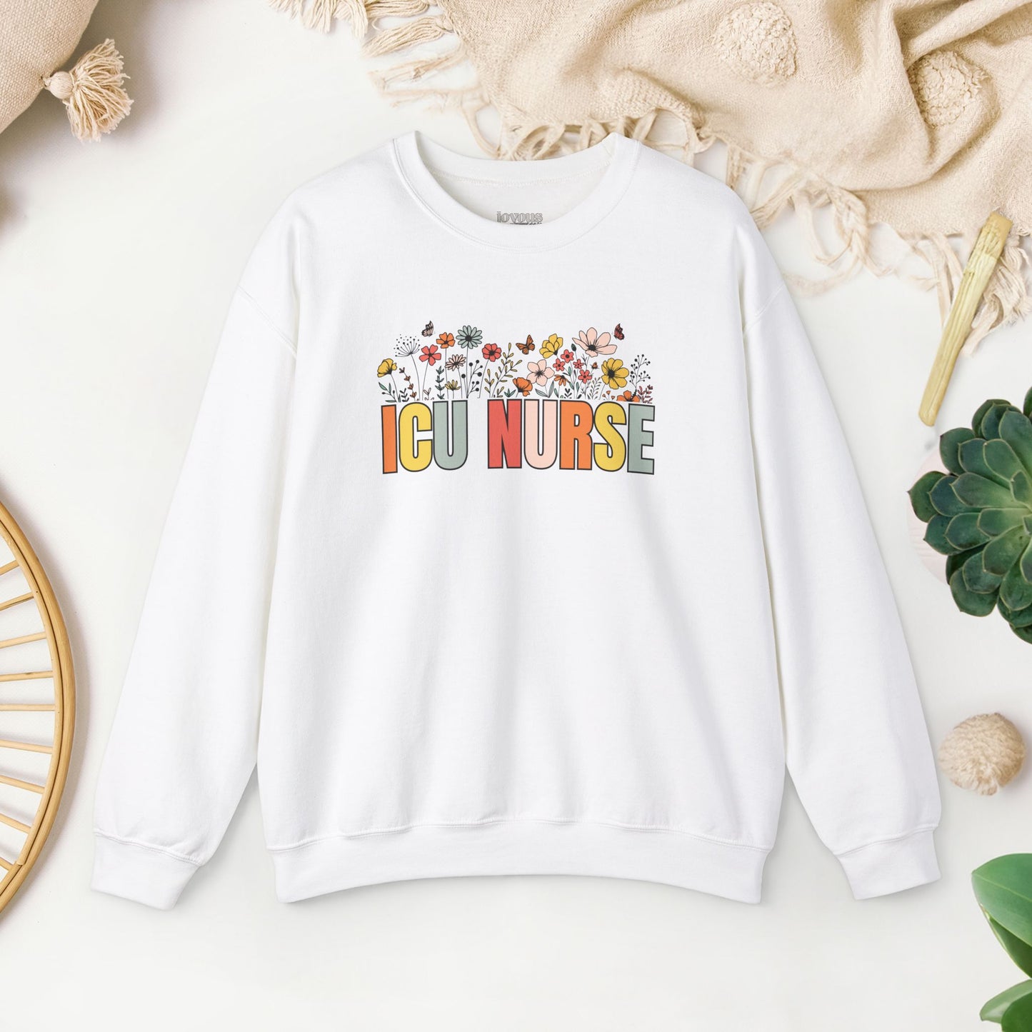 Spring ICU Nurse Sweatshirt with Flowers for Intensive Care Nurse