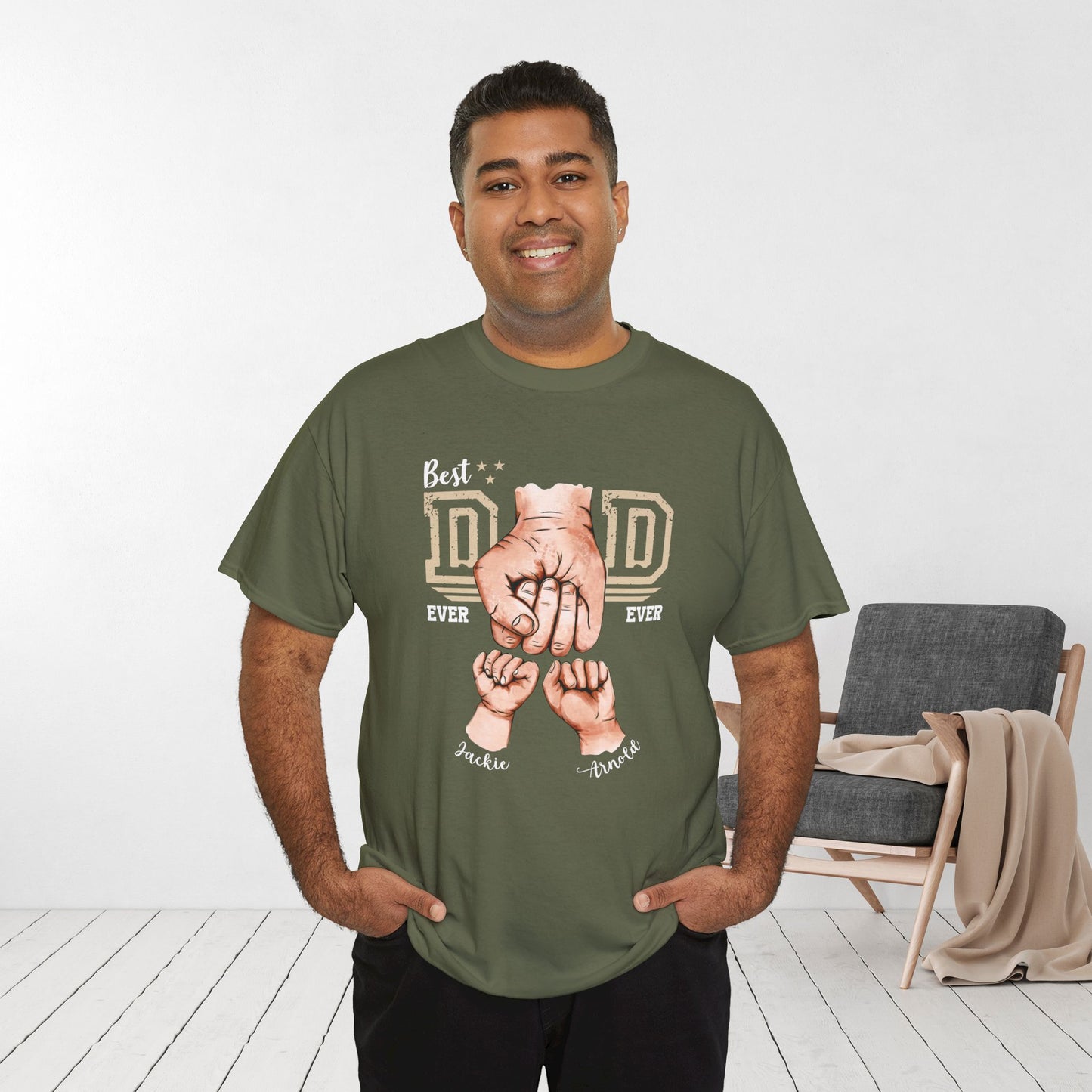 Custom Dad Heavy Cotton Tee with Kids Name - Personalized Gift for Dad