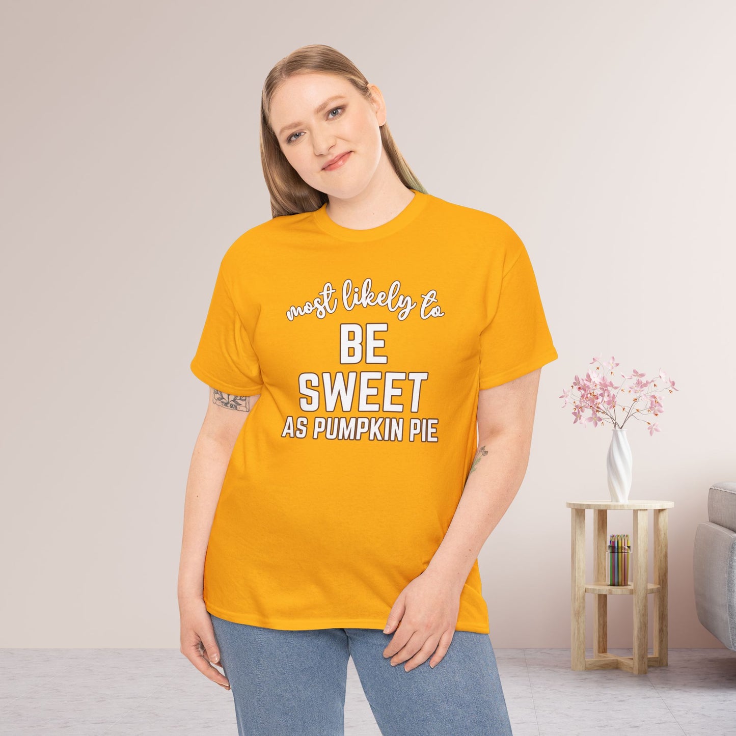 Funny Thanksgiving Shirt - Most likely To Be Sweet as Pumpkin Pie Heavy Cotton Tee