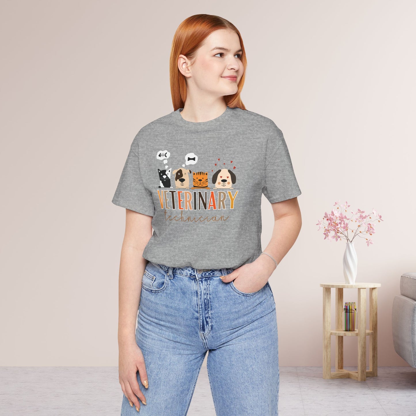 Veterinary Technician Soft Cotton Tee with Cute Dogs and Cats for VET Technician