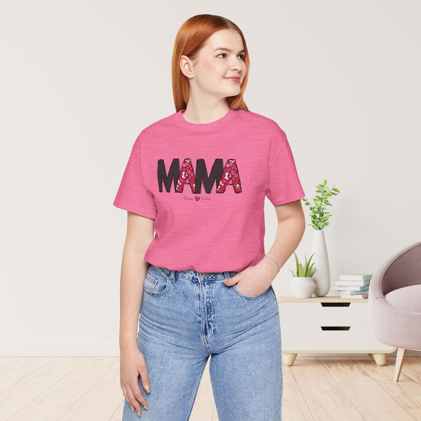 Custom Mama Soft Cotton Tee with Kids Names - Personalized Gift for Mom