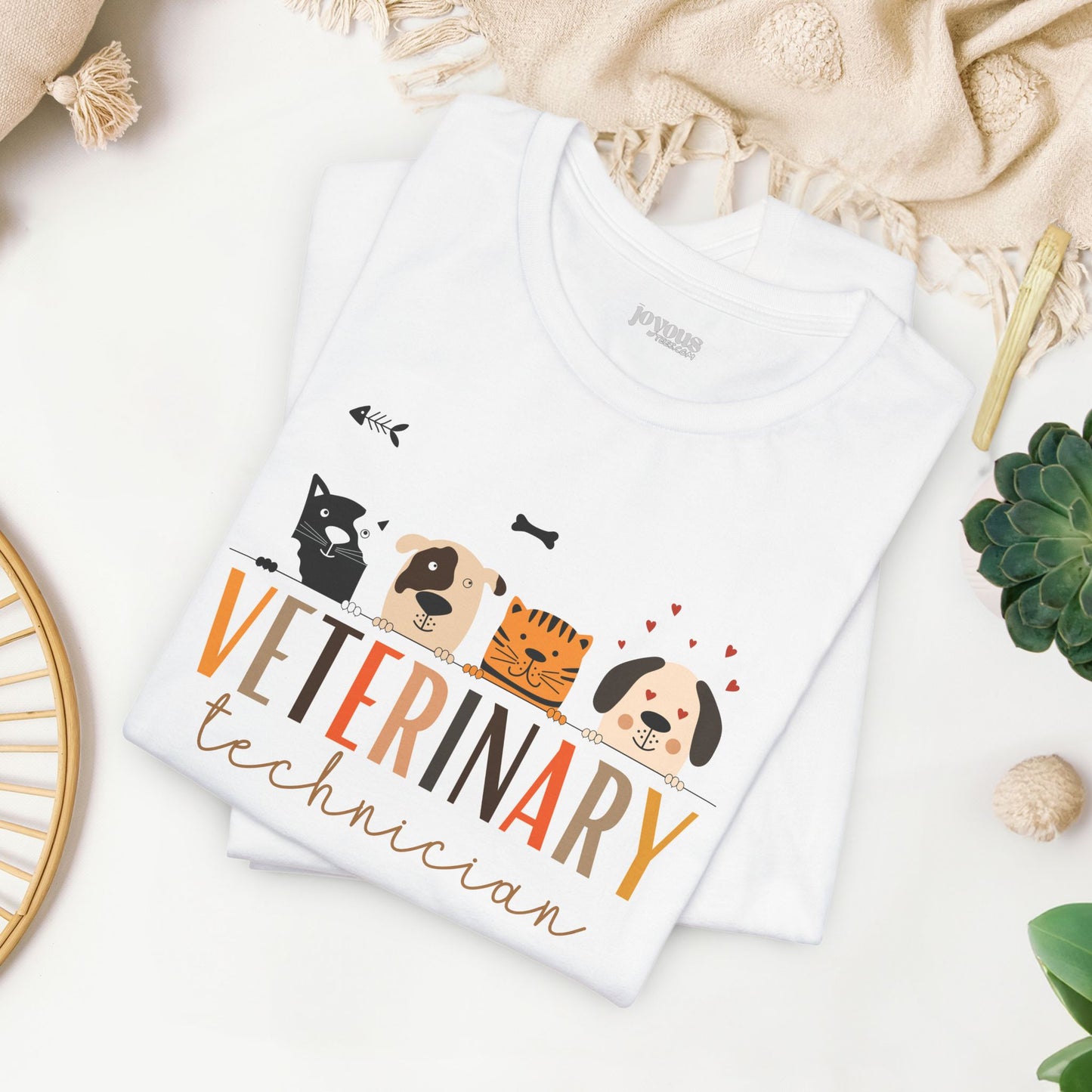 Veterinary Technician Soft Cotton Tee with Cute Dogs and Cats for VET Technician