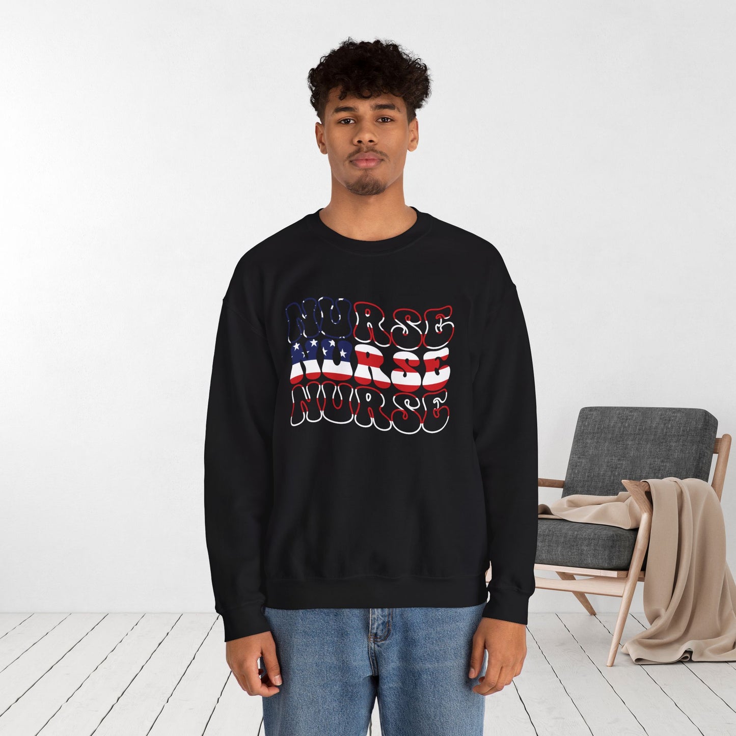 Groovy Patriotic Nurse Sweatshirt - 4th of July Nurse Sweatshirt