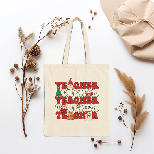 Christmas Teacher Canvas Tote Bag - Best Teacher Gift