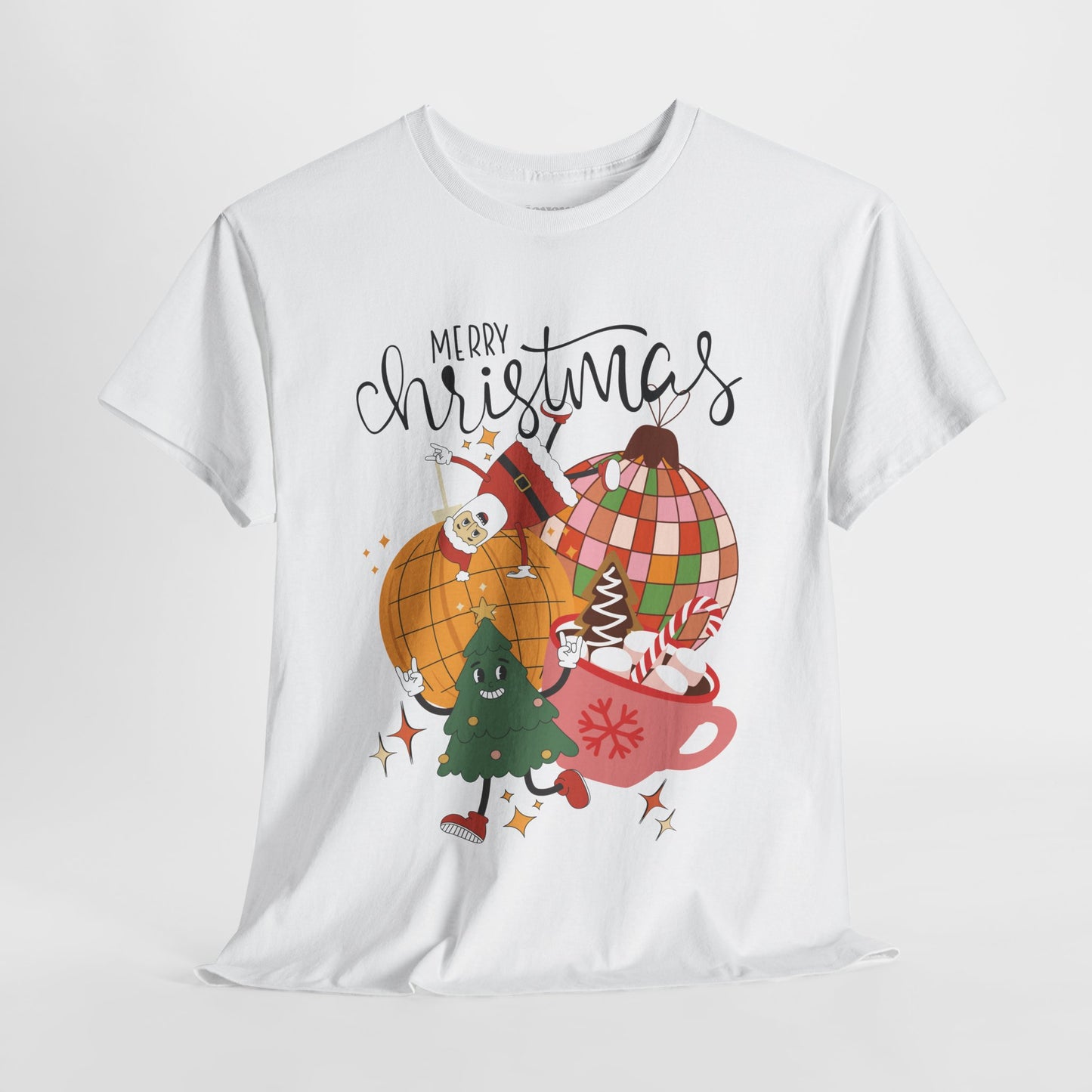 Merry Christmas Retro Ornament Shirt - Christmas Heavy Cotton Tee