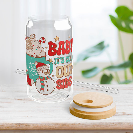 Baby It's cold Outside Retro Christmas Sipper Glass - Best Christmas Gift