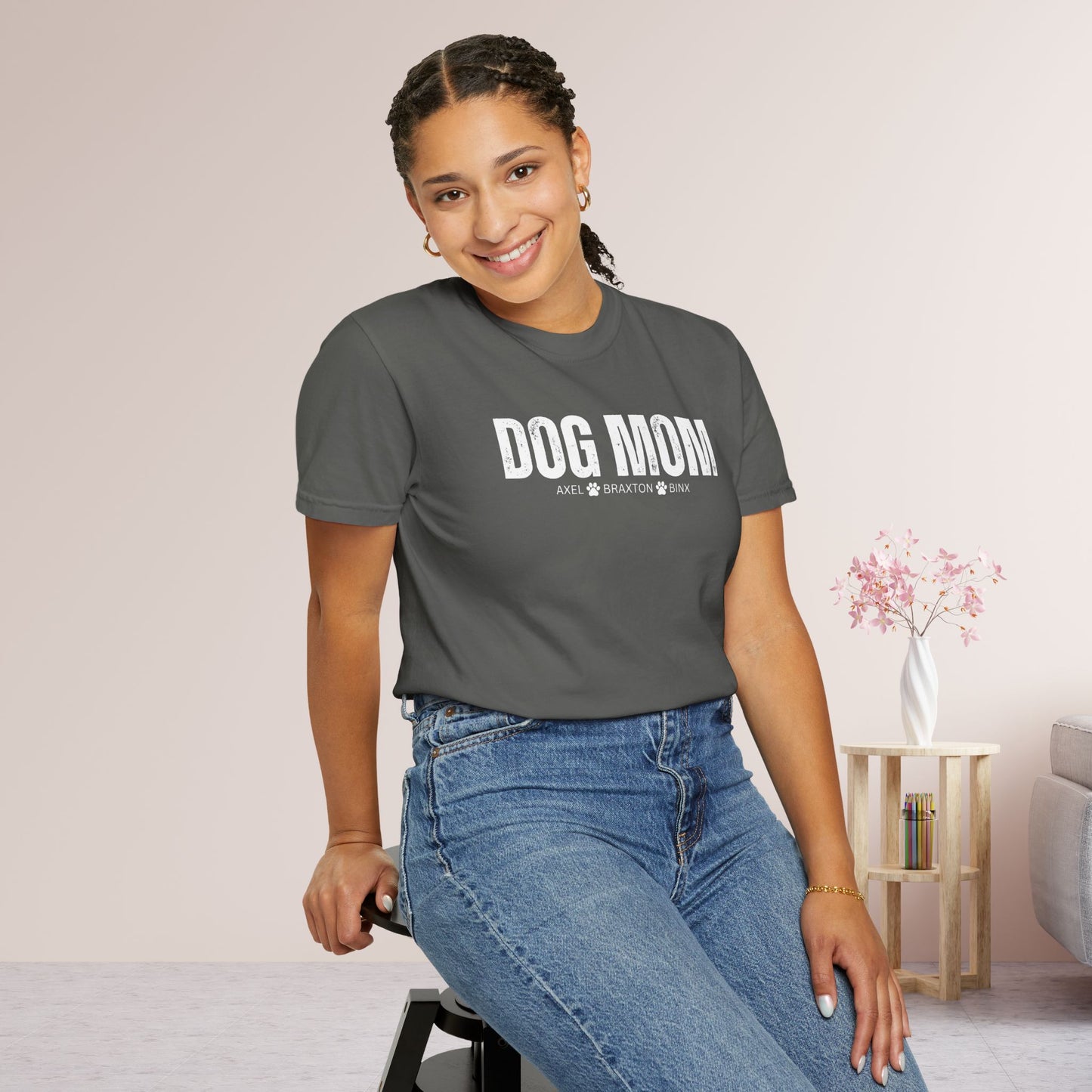 Custom Dog Mom Comfort Colors Shirt with Dogs Name - Personalized Dog Lover Gift