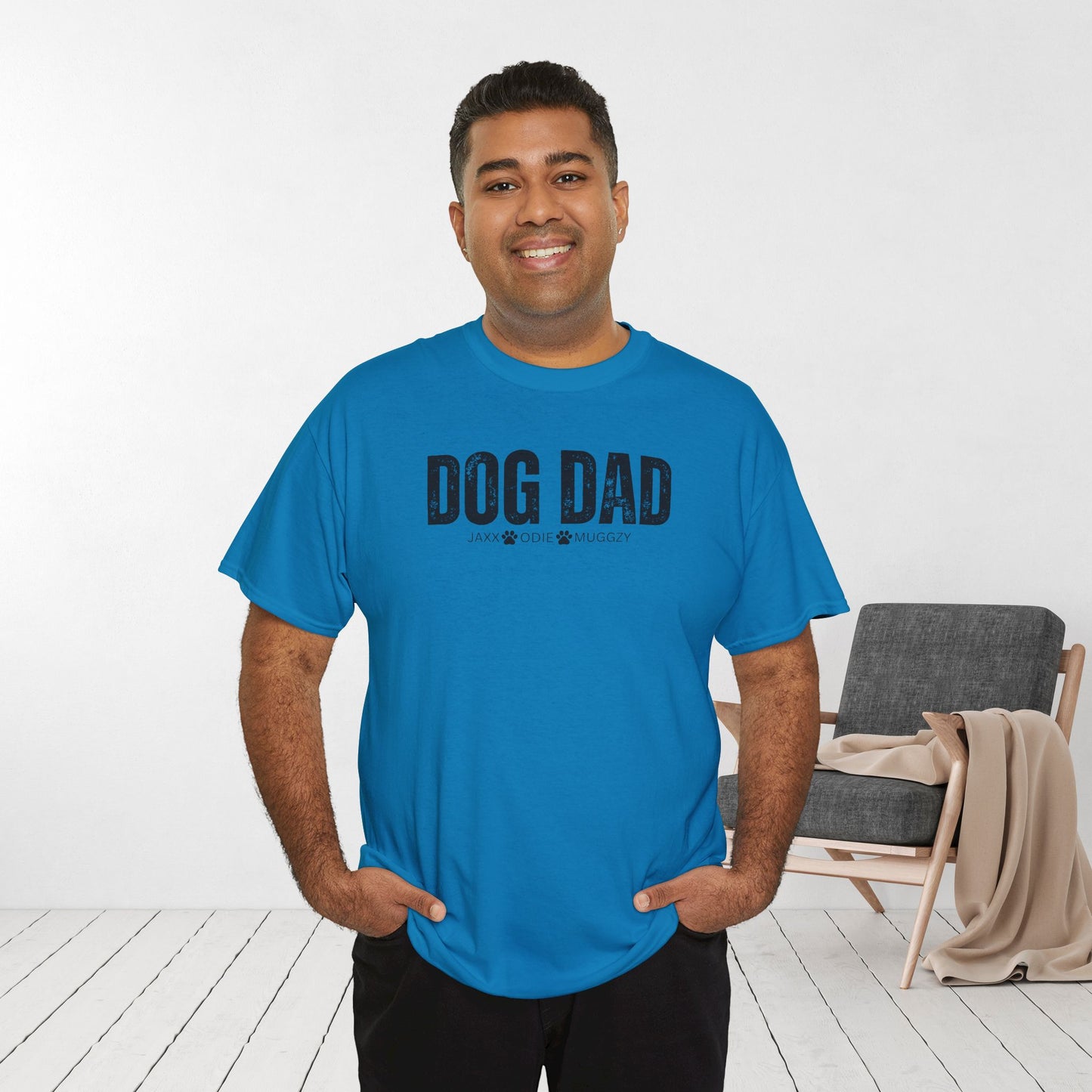 Custom Dog Dad Heavy Cotton Tee with Dogs Name - Personalized Dog Lover Gift