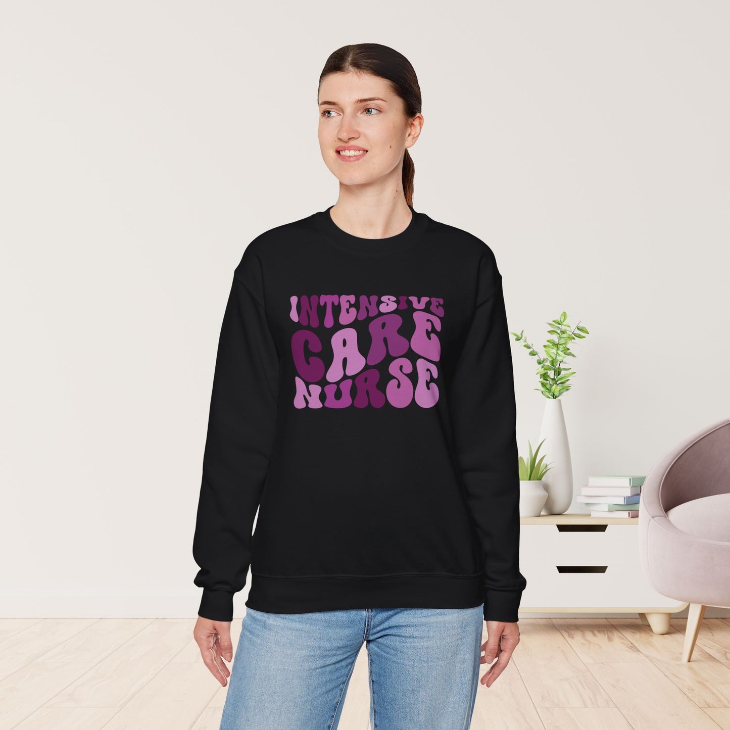 Groovy Purple ICU Nurse Crewneck Sweatshirt