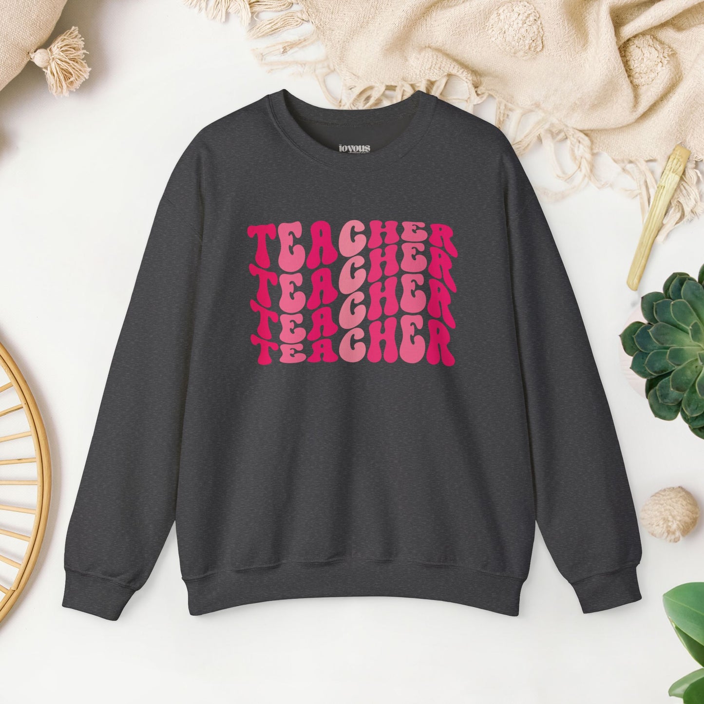 Groovy Hot Pink Teacher Sweatshirt for School Teachers