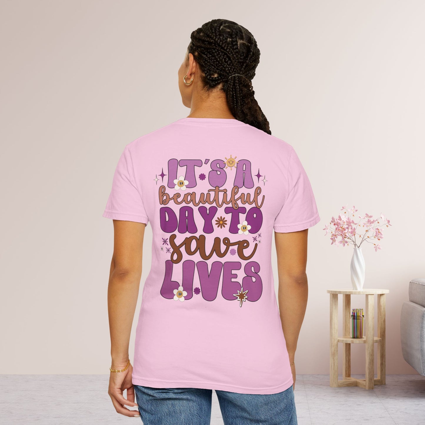 Comfort Colors Purple Groovy Nurse Shirt - It's a Beautiful Day to Save Lives Tee