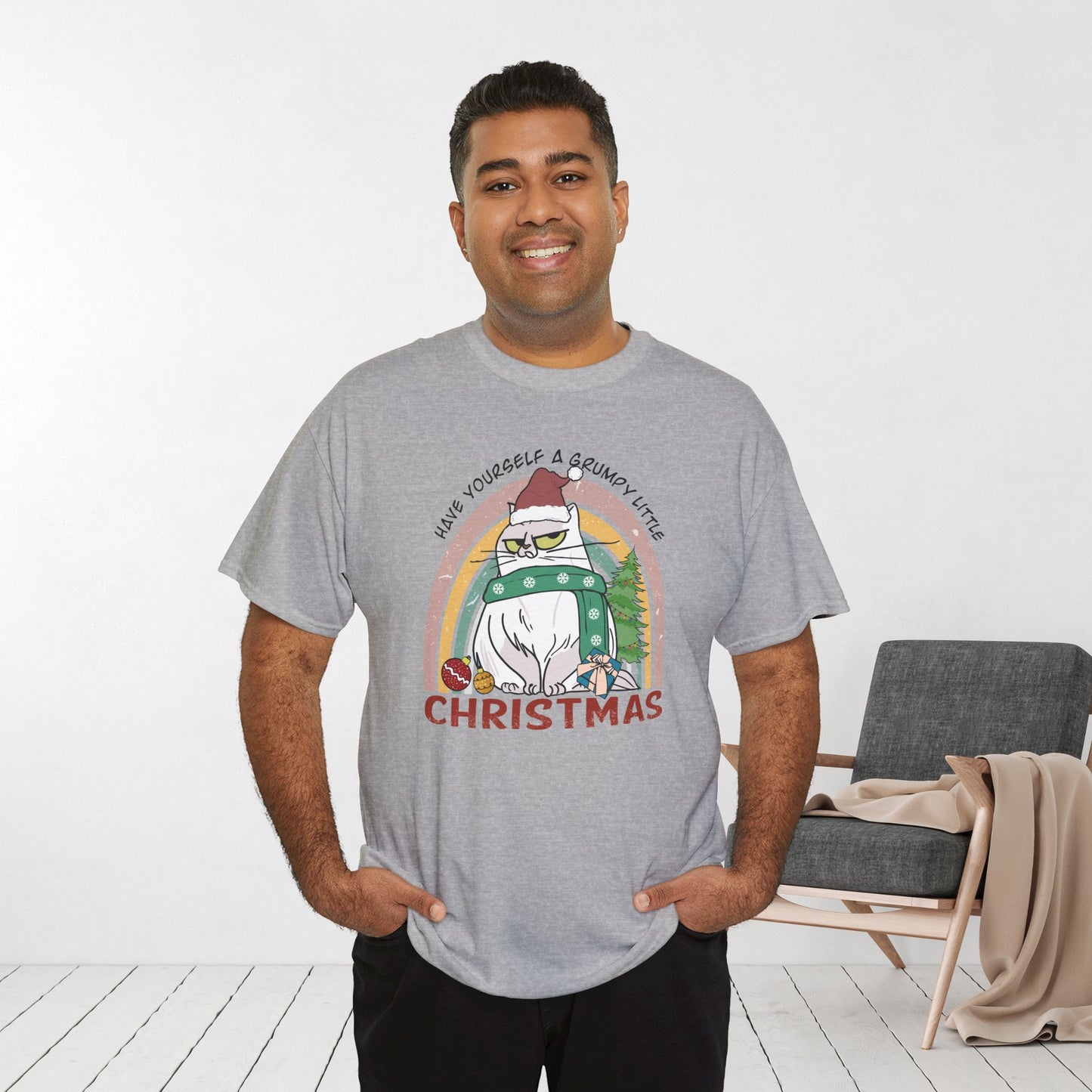 Have Yourself A Grumpy Little Christmas Funny Cat Christmas Heavy Cotton Tee - Cat Lovers Christmas Gift