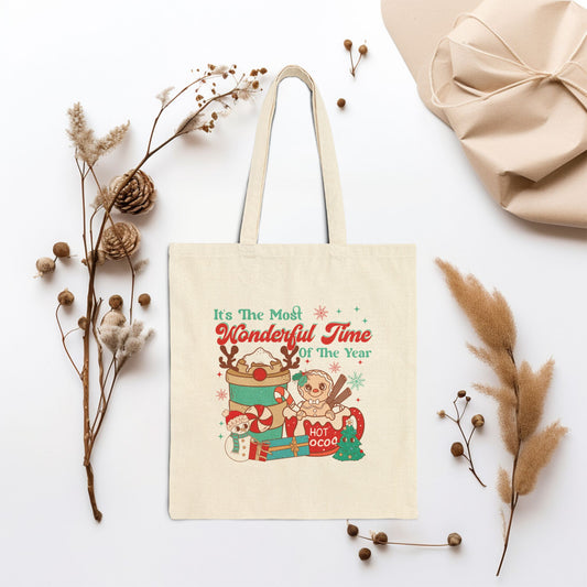 It's The Most Wonderful Time of the Year Retro Christmas Canvas Tote Bag - Best Christmas Gift