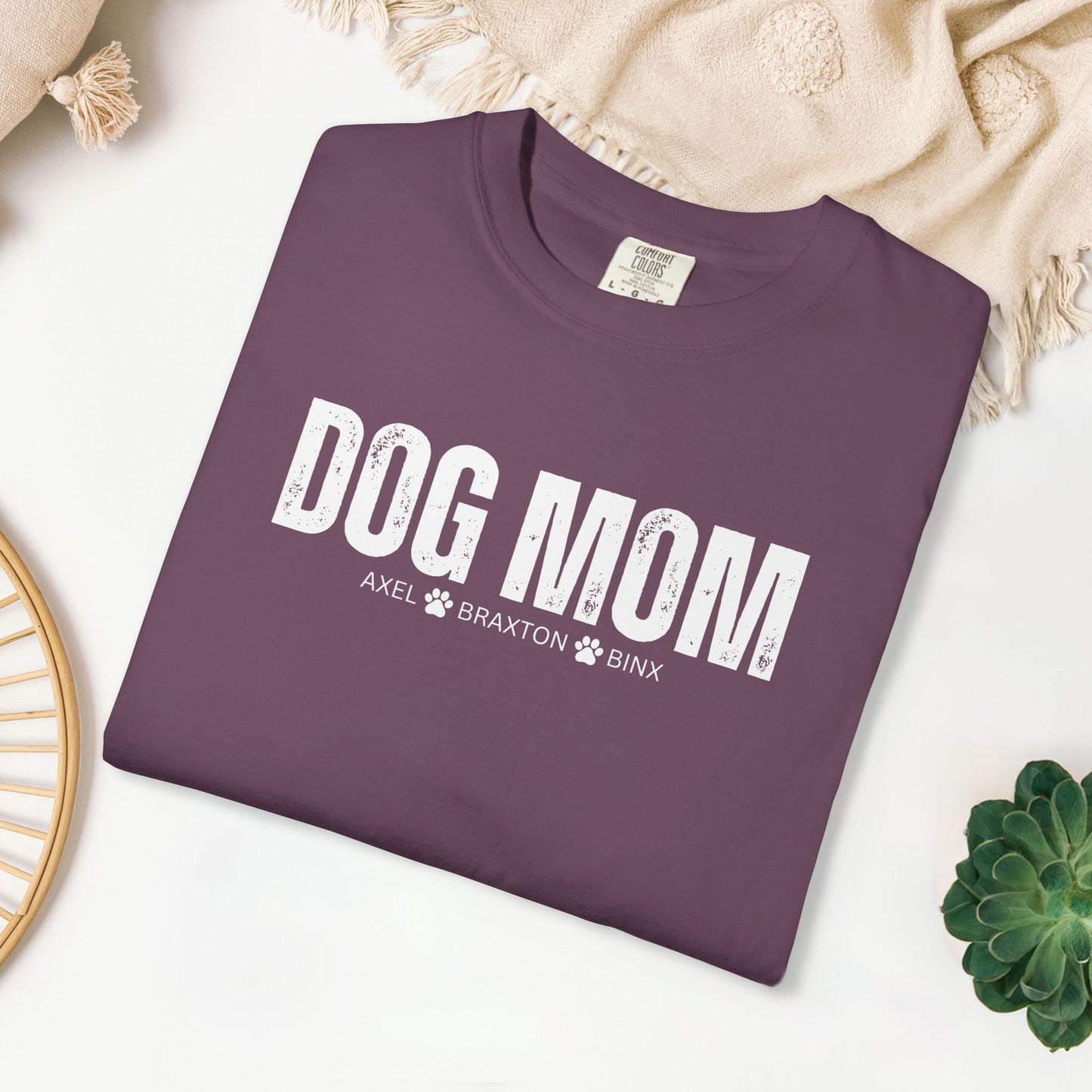 Custom Dog Mom Comfort Colors Shirt with Dogs Name - Personalized Dog Lover Gift